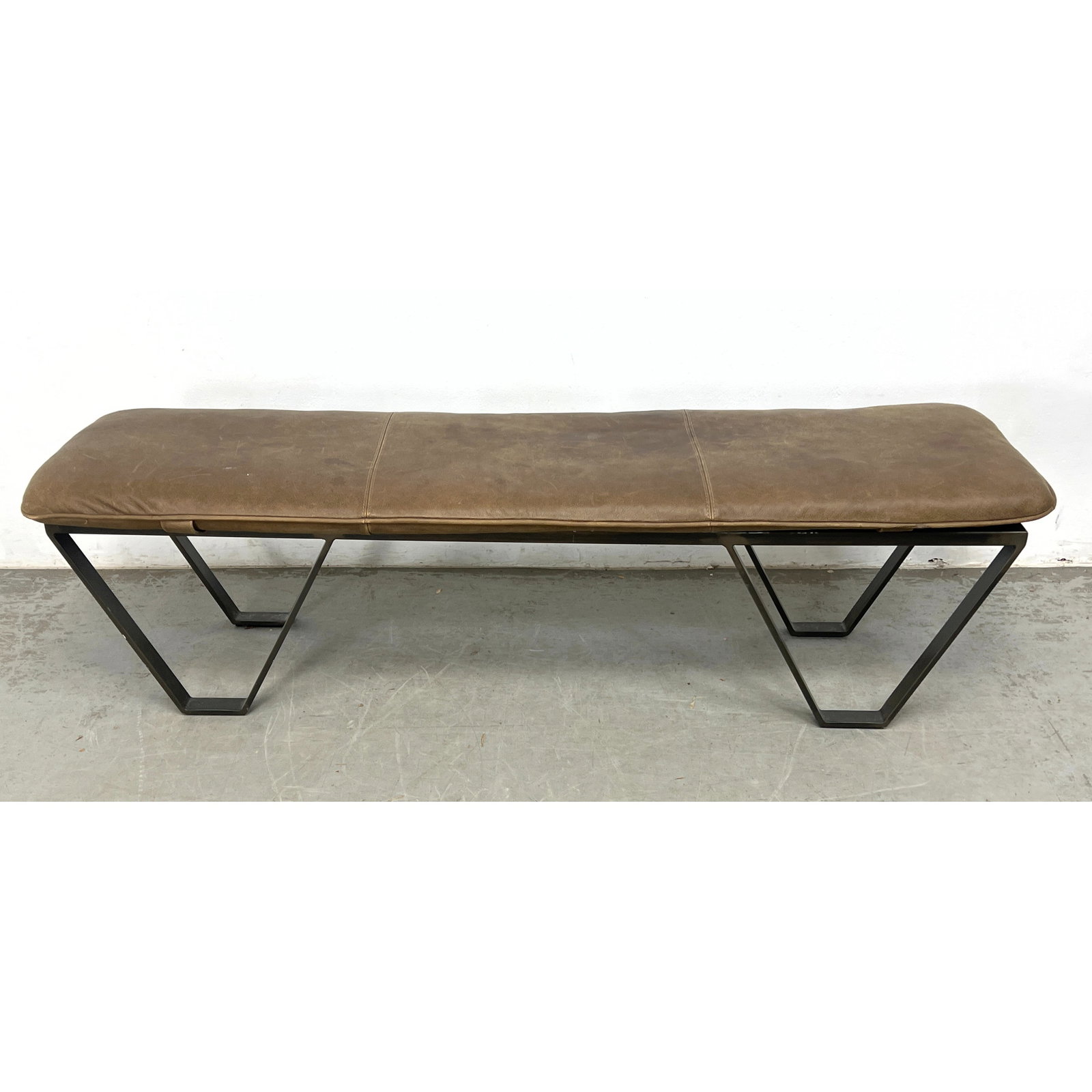 Four Hands Darrow Bench. Umber Gray Metal and Leather. (1 of 10)