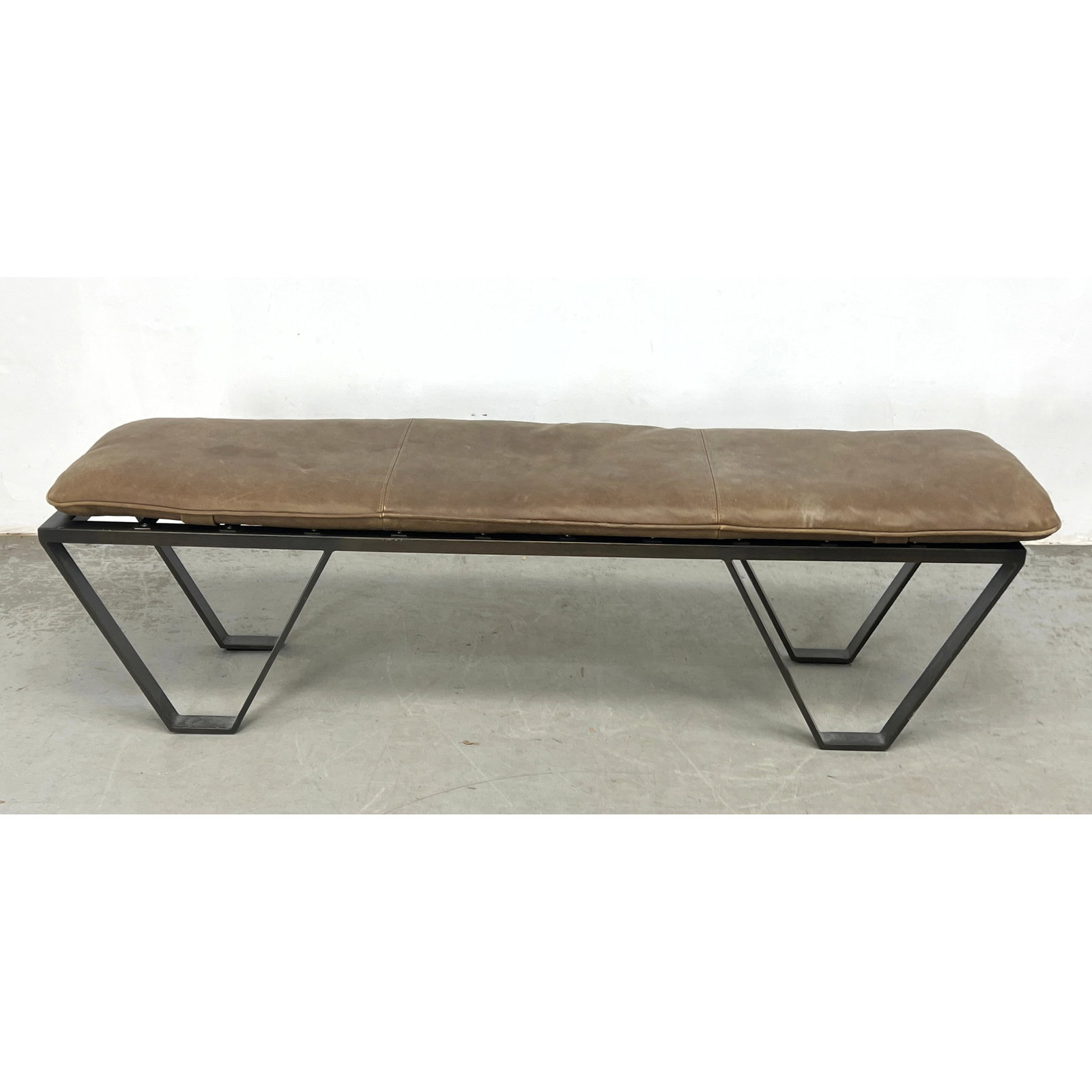 Four Hands Darrow Bench. Umber Gray Metal and Leather. (1 of 8)