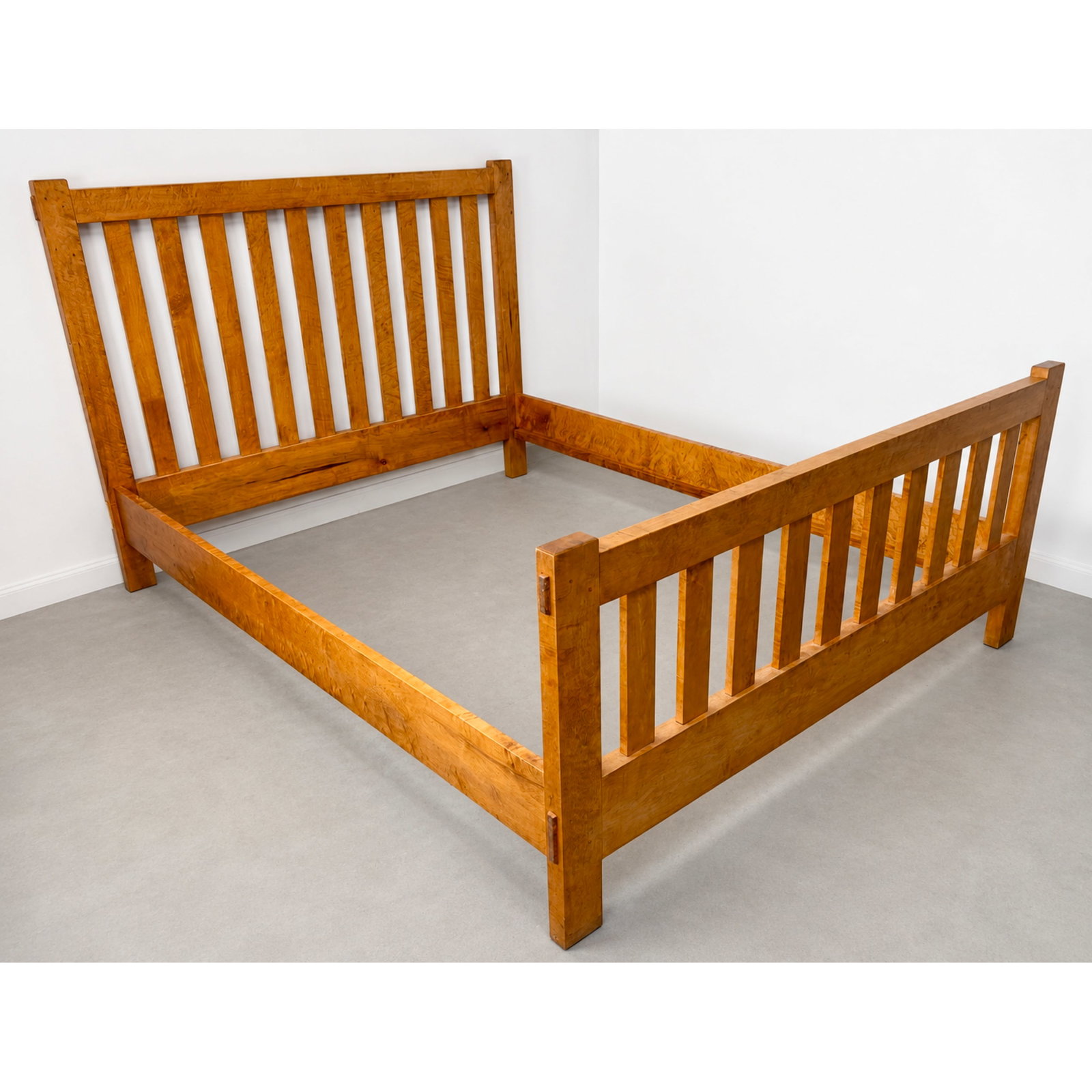 Studio woodworker contemporary bed frame in the Arts and Crafts style, constructed from solid wood f (1 of 11)