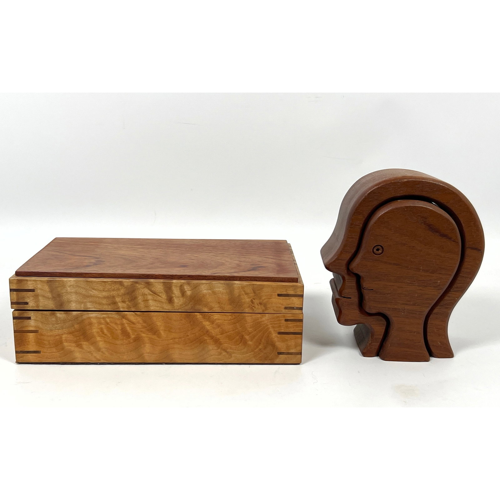 2pcs Artisan Wood Boxes. Bust Head Form and Jewelry Box. (1 of 14)