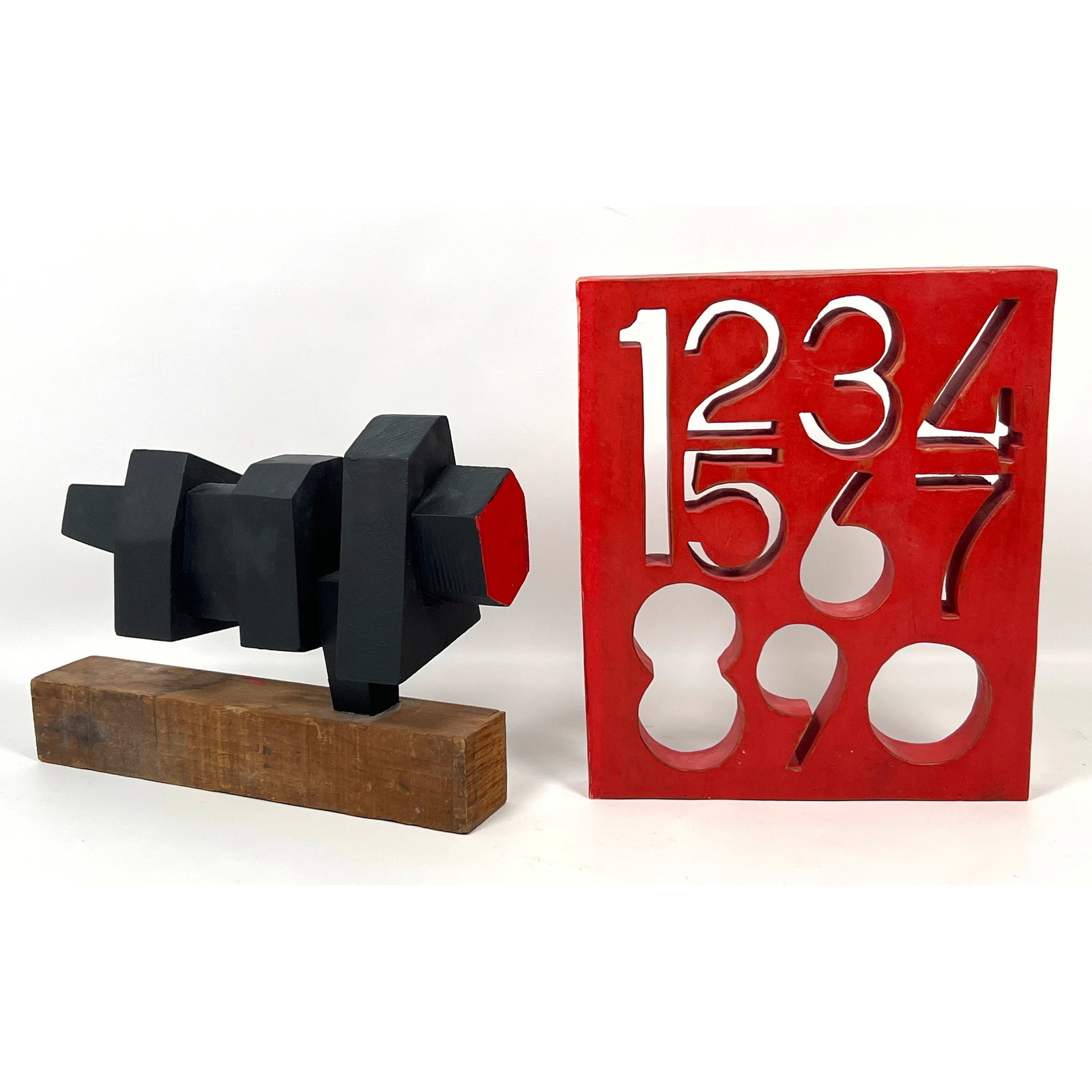 2 Art Pieces. Abstract Painted Wood Sculpture and Numbers Painted Wood Wall Hanging, Pop Art Style (1 of 12)
