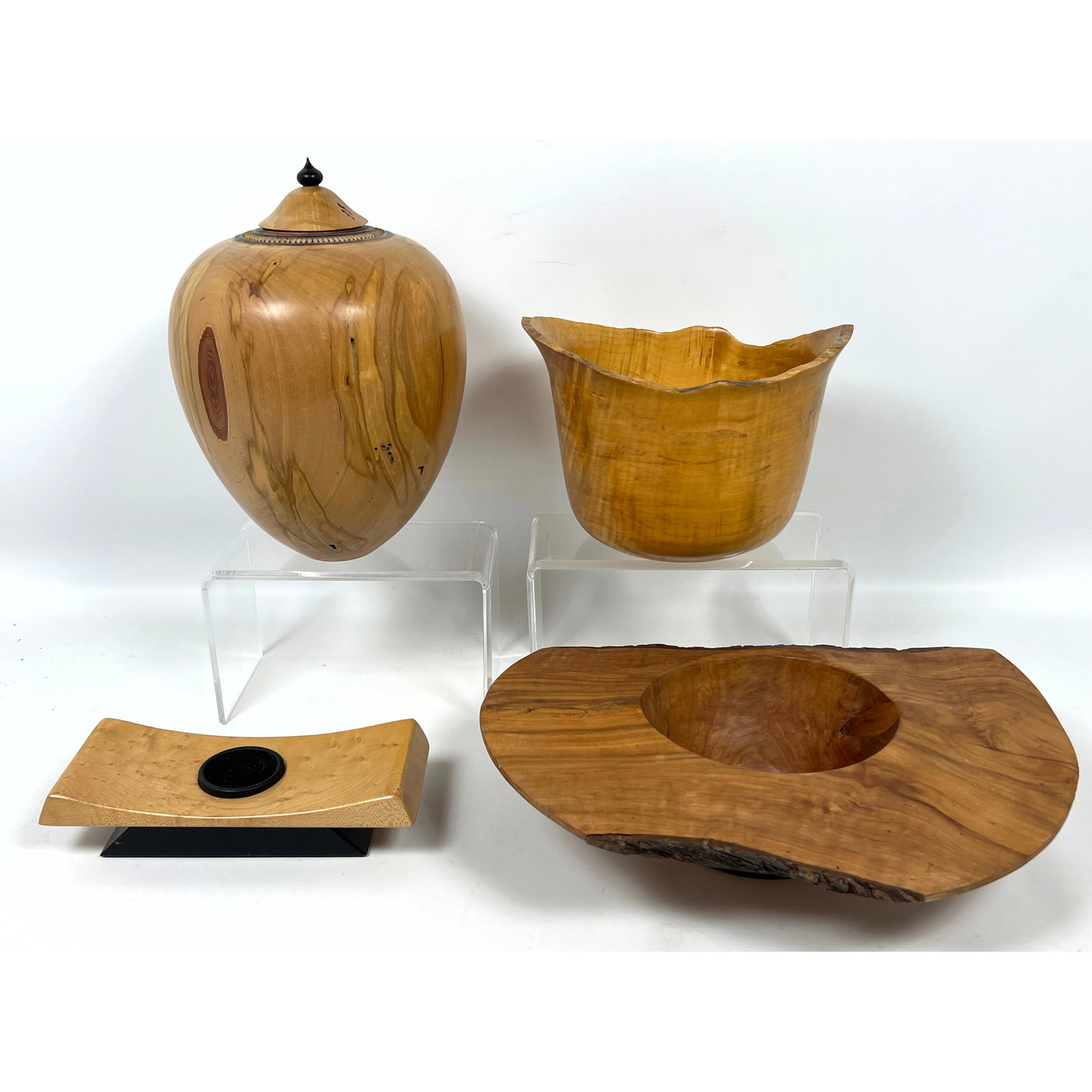 3pcs Studio Woodworker Objects. David Souza Maple Lidded Vase, Schaefer Mulberry Bowl, J Timms Apple (1 of 18)