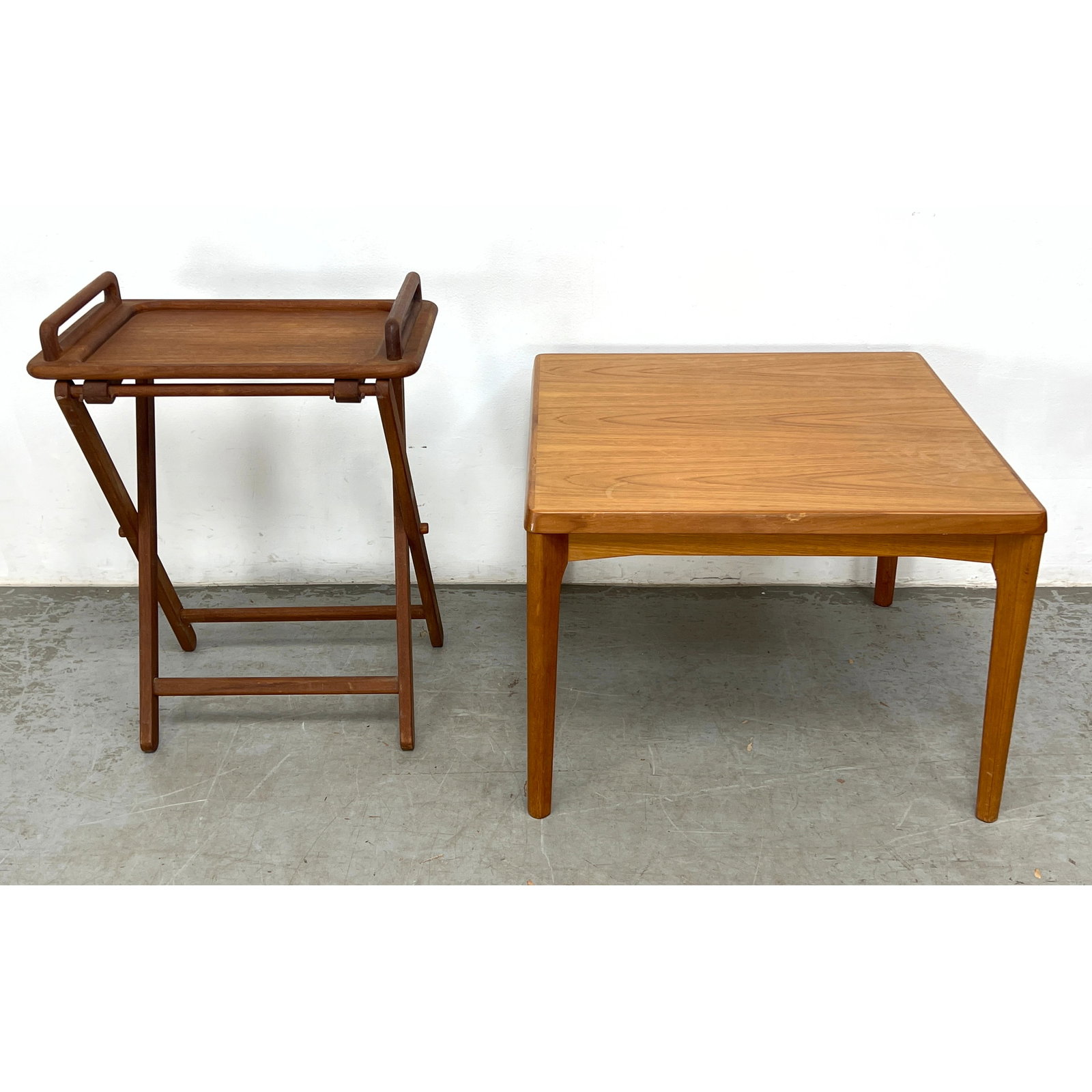 3pcs Mid Century Modern Furniture. Danish Modern Teak Table and Teak Folding Tray Table. (1 of 12)