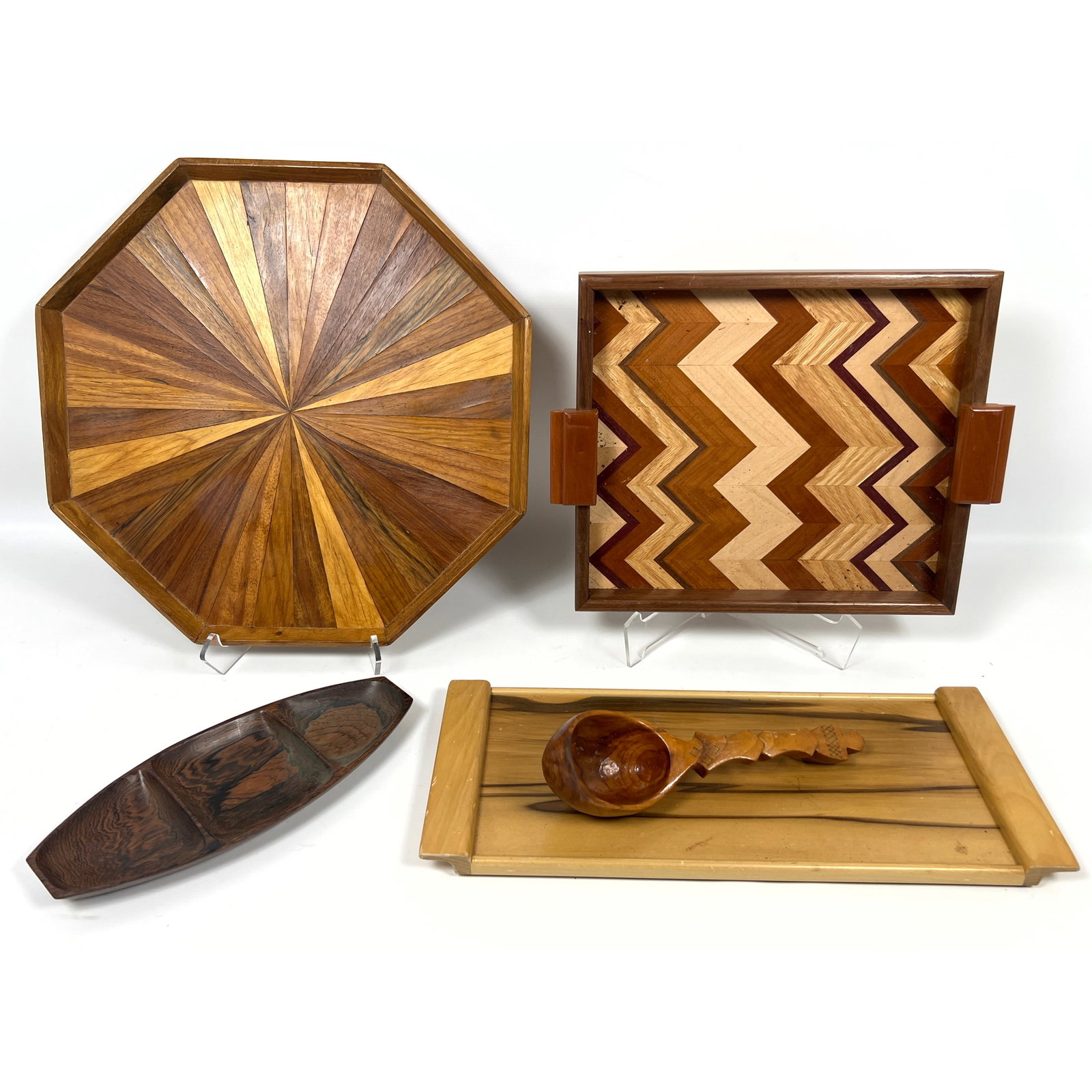 5pcs Artisan Wood Trays. and Ladle. (1 of 17)