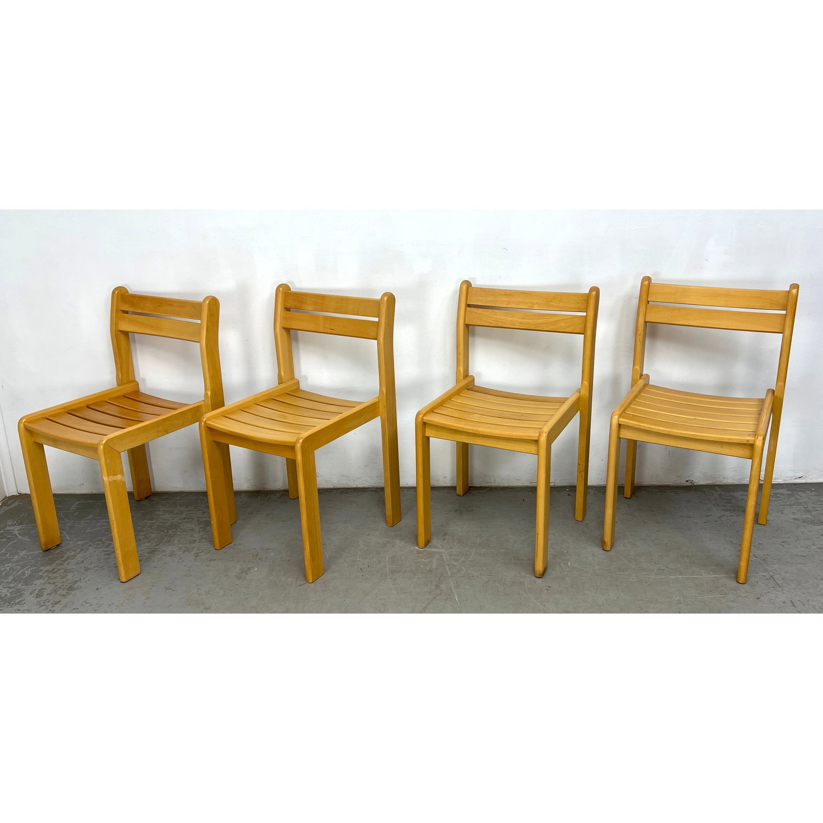 Set 4 Mid Century Modern style Wood Slat Chairs. manufactured in Argentina, (1 of 8)