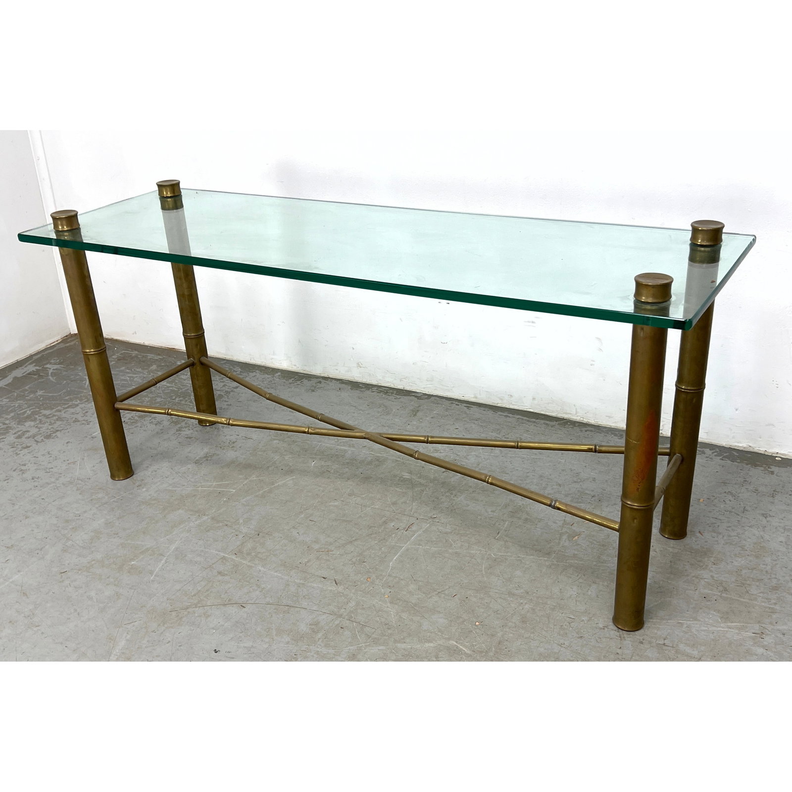 Mid Century Modern Brass and Glass Console Table. Faux Bamboo. (1 of 9)