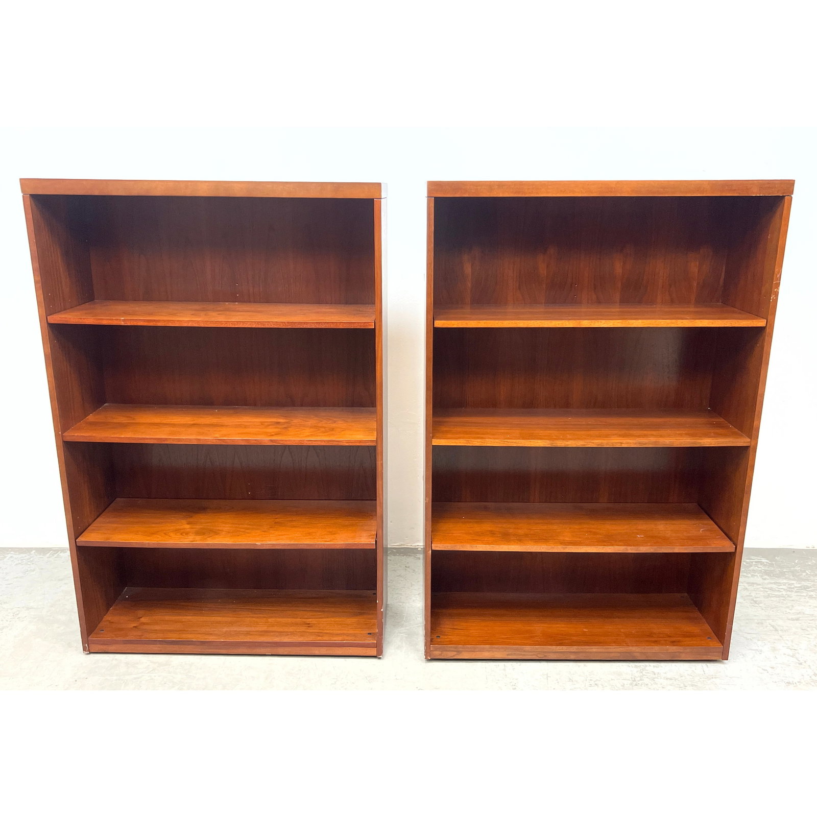 Pair Matching Kimball Bookcases. Adjustable Feet.: Pair Matching Kimball Bookcases. Adjustable Feet. Dimensions: Height: 54.5 inches, Width: 36 inches, Depth: 13 inches. ---