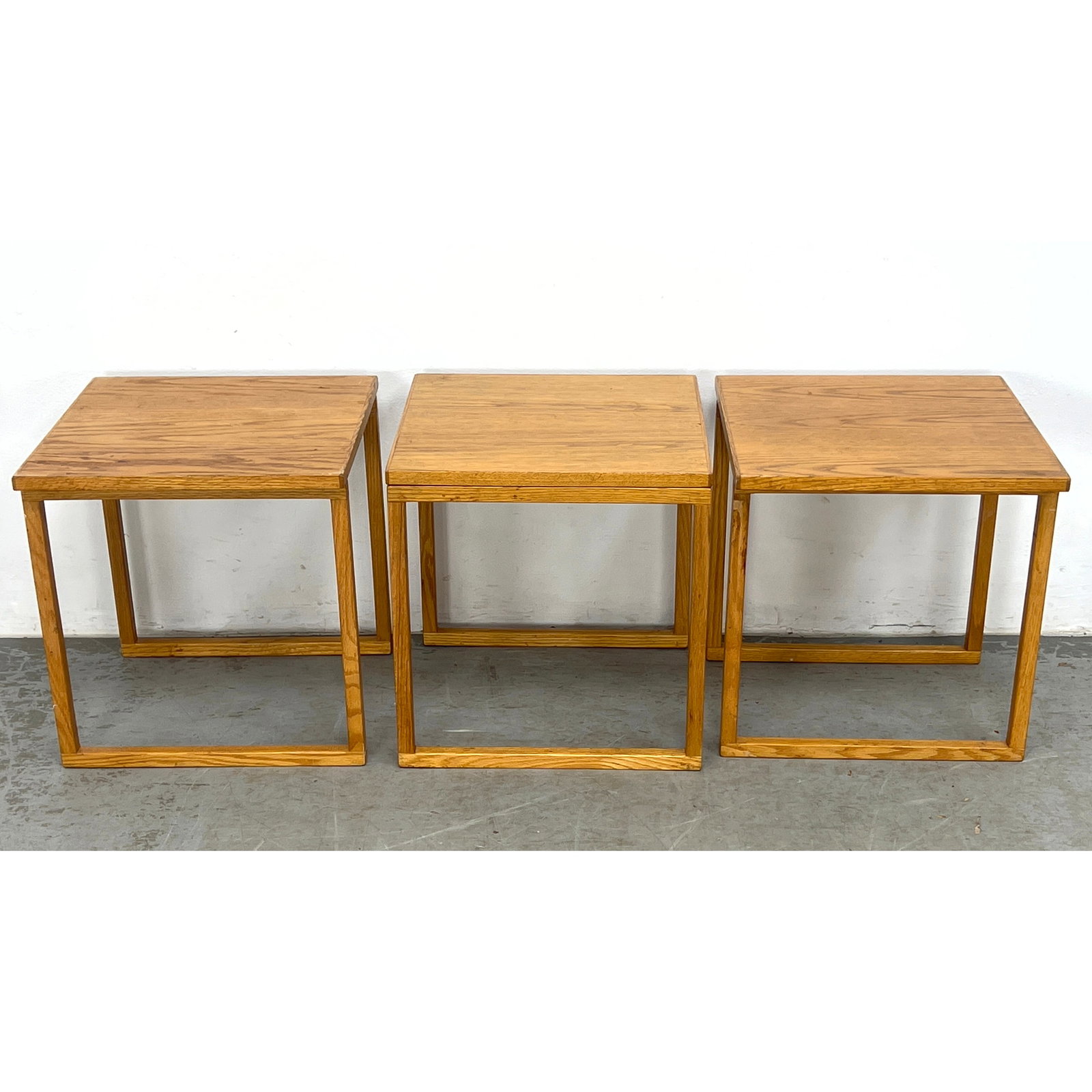 3pc Danish Modern Nesting Cube Table Set.: 3pc Danish Modern Nesting Cube Table Set. Dimensions: Height: 17.5 inches, Width: 16.5 inches, Depth: 15.75 inches. ---