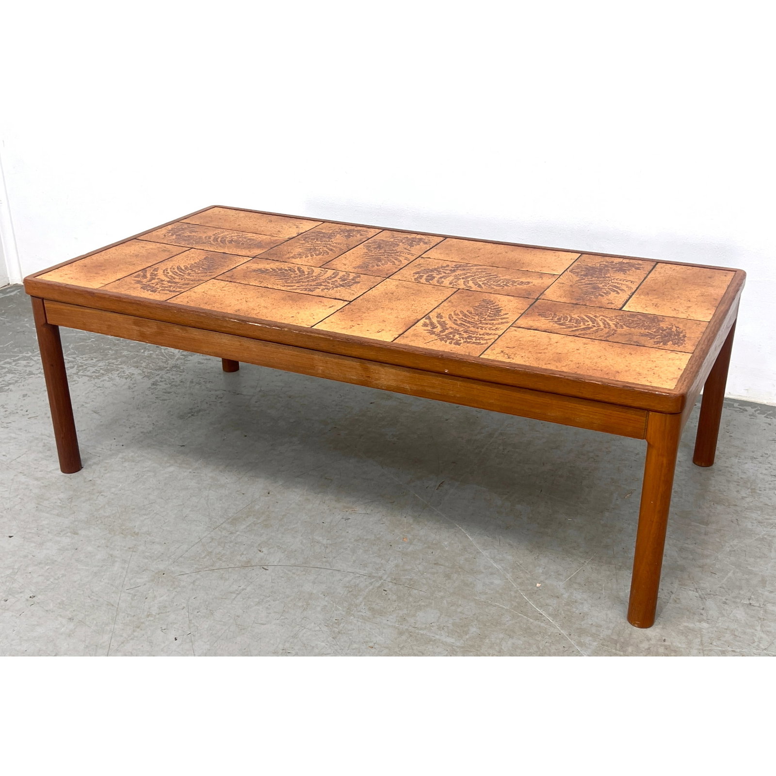 Trioh Danish Modern Teak and Carved Tile Coffee Table. Fern Leaf design. (1 of 11)