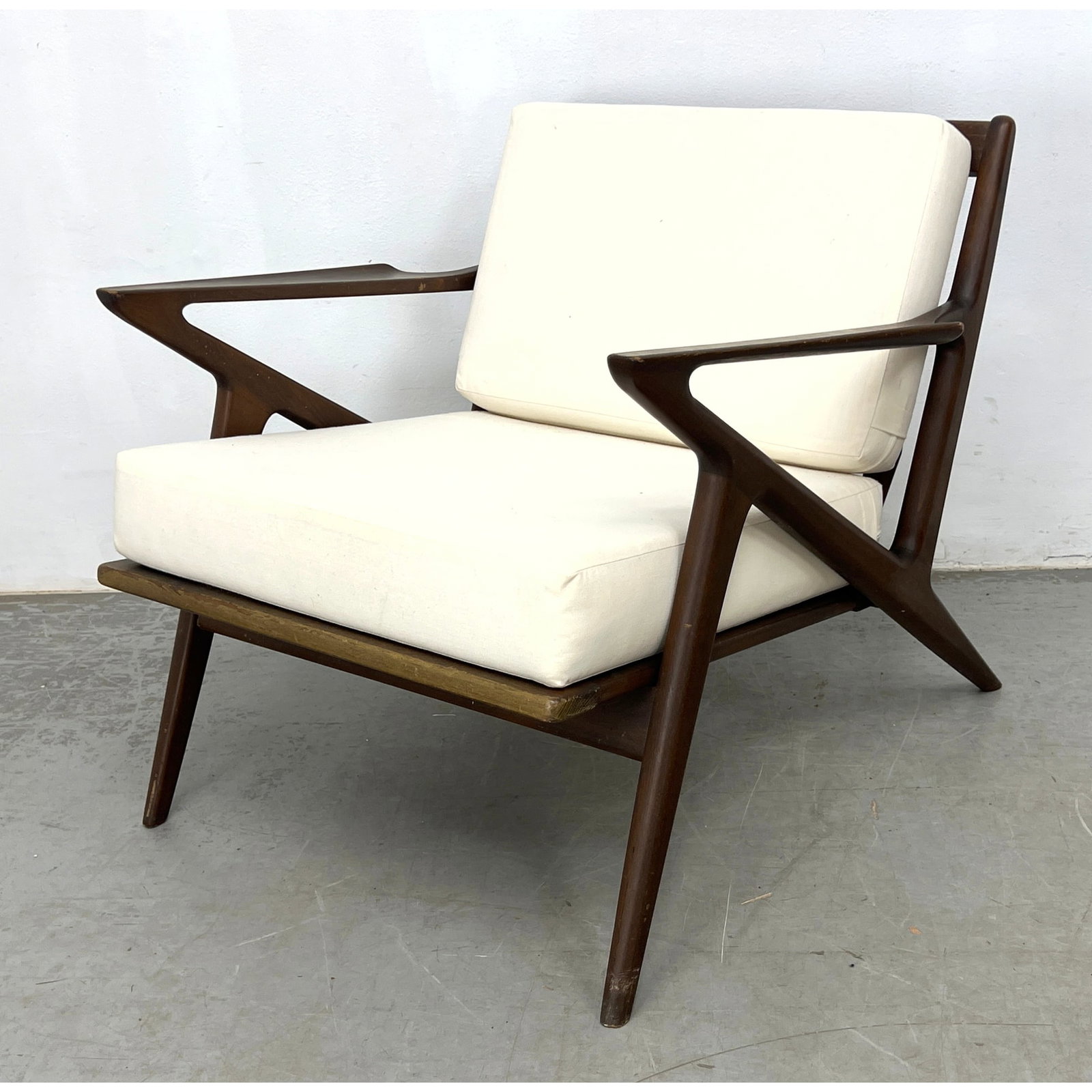Poul Jensen Z Lounge Chair. Triangular Frame Arms. Dark Stained Wood. (1 of 8)