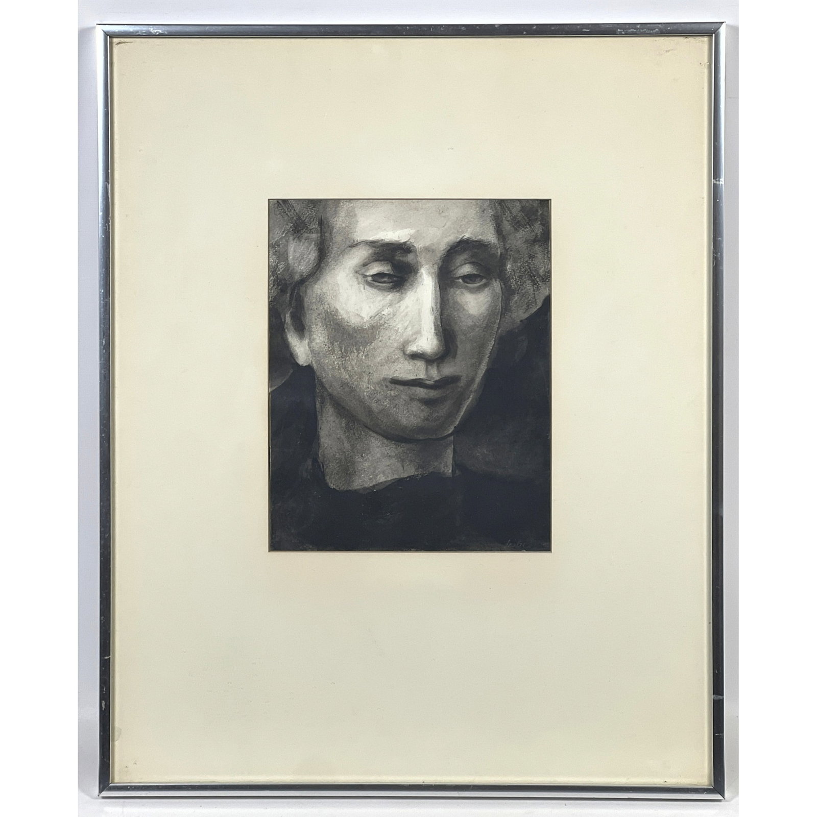 Leslie Snow 1970 monochromatic ink wash drawing on paper, titled Study of a Woman (1 of 7)