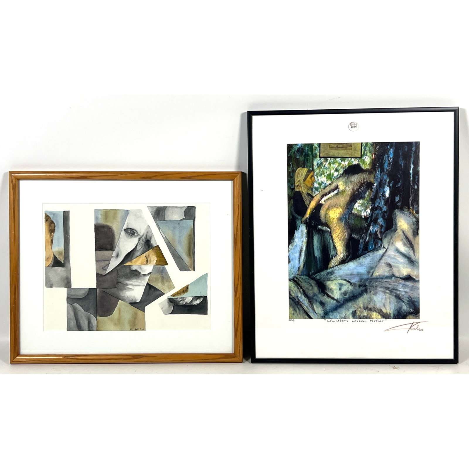 2pcs Mid Century Modern Art. Hand-embellished mixed media print by Barry Kite and a Cubist-inspired (1 of 14)