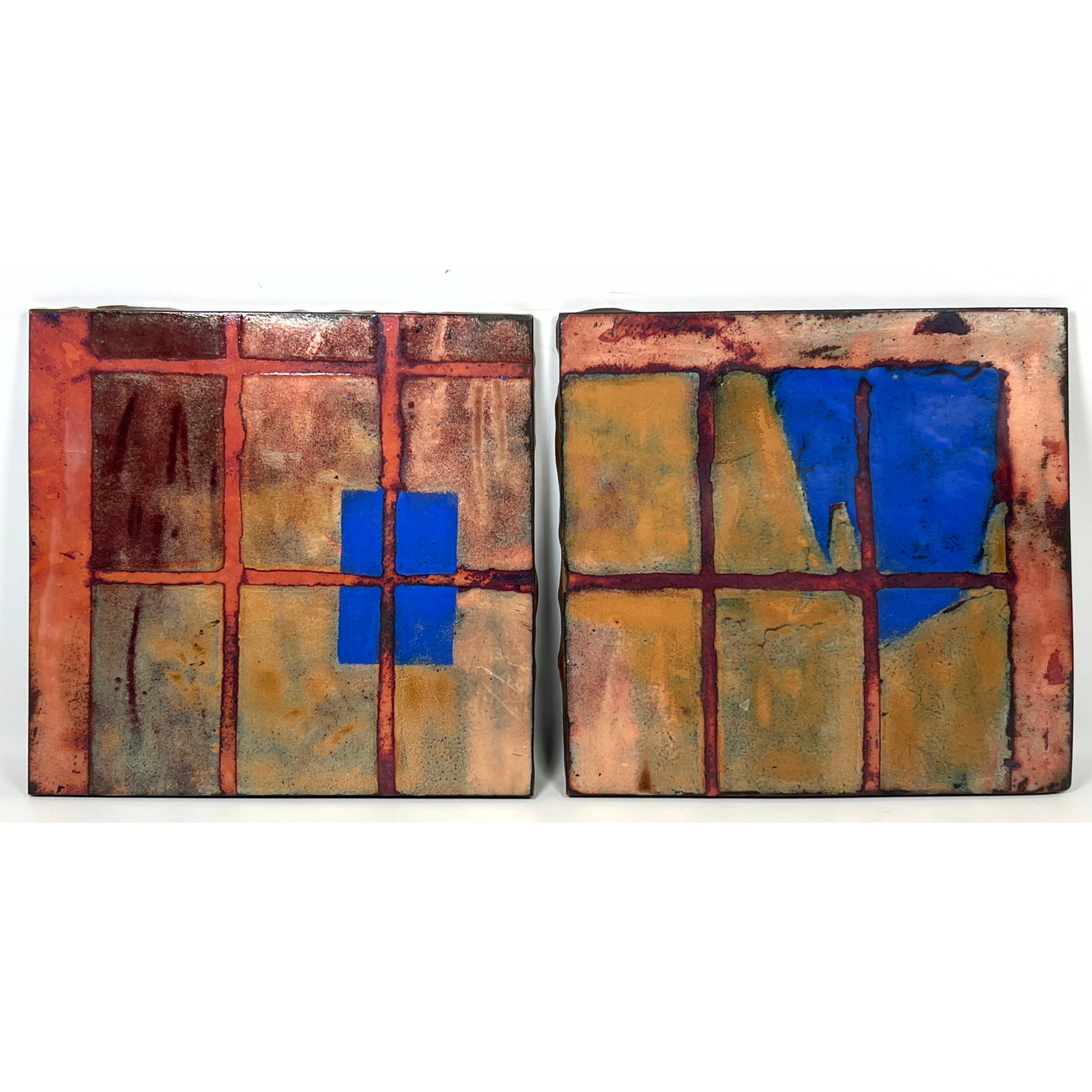 Pair Enamel on Copper Wall Art Panels, Abstract Design. Signed on the back (1 of 14)
