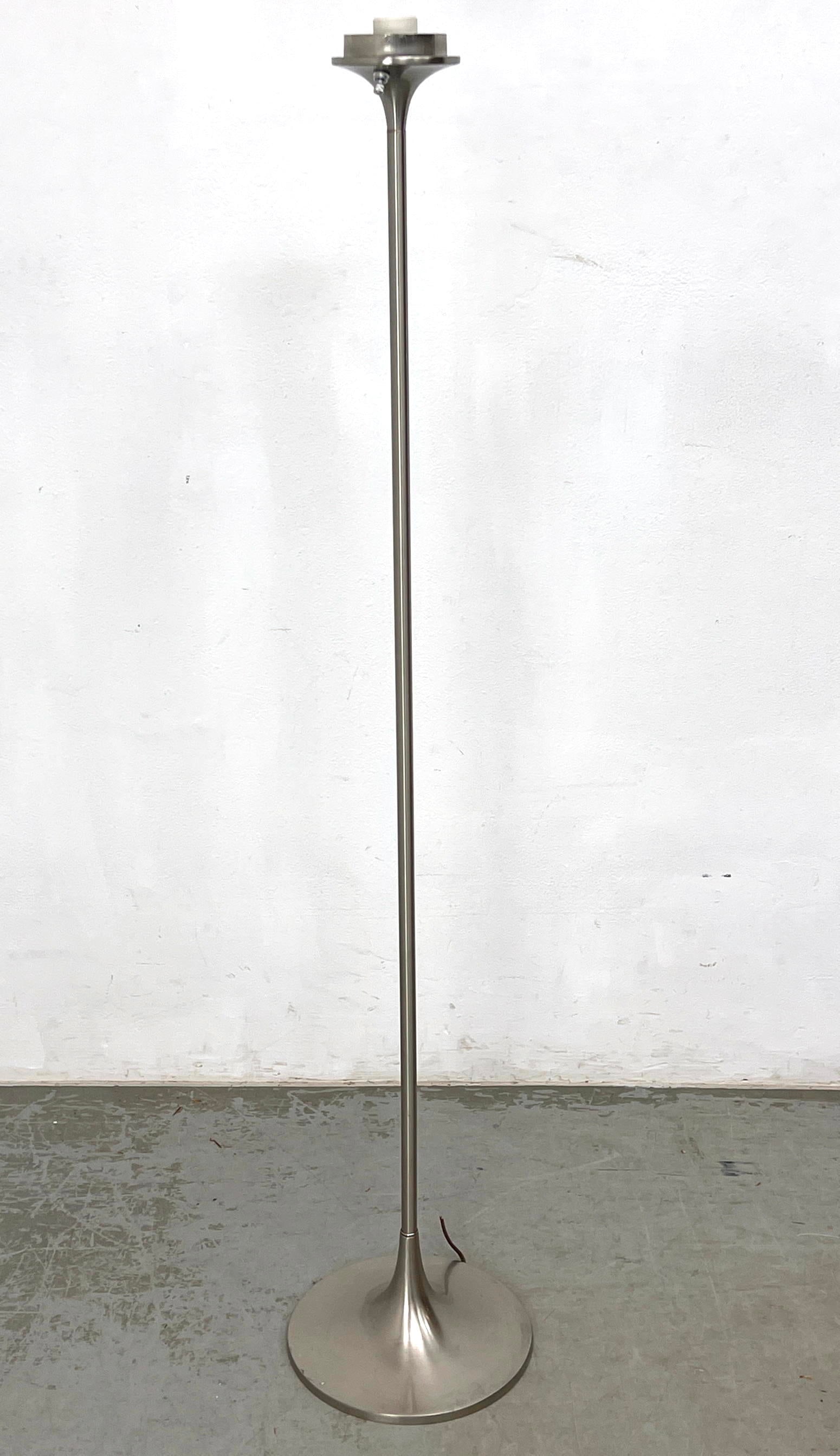 LAUREL Stainless Mushroom Floor Lamp. Metal Frame Only. Missing Glass Shade. Paper Label.: LAUREL Stainless Mushroom Floor Lamp. Metal Frame Only. Missing Glass Shade. Paper Label. Dimensions: Height: 51 inches, Width: 10 inches, Depth: 10 inches. ---
