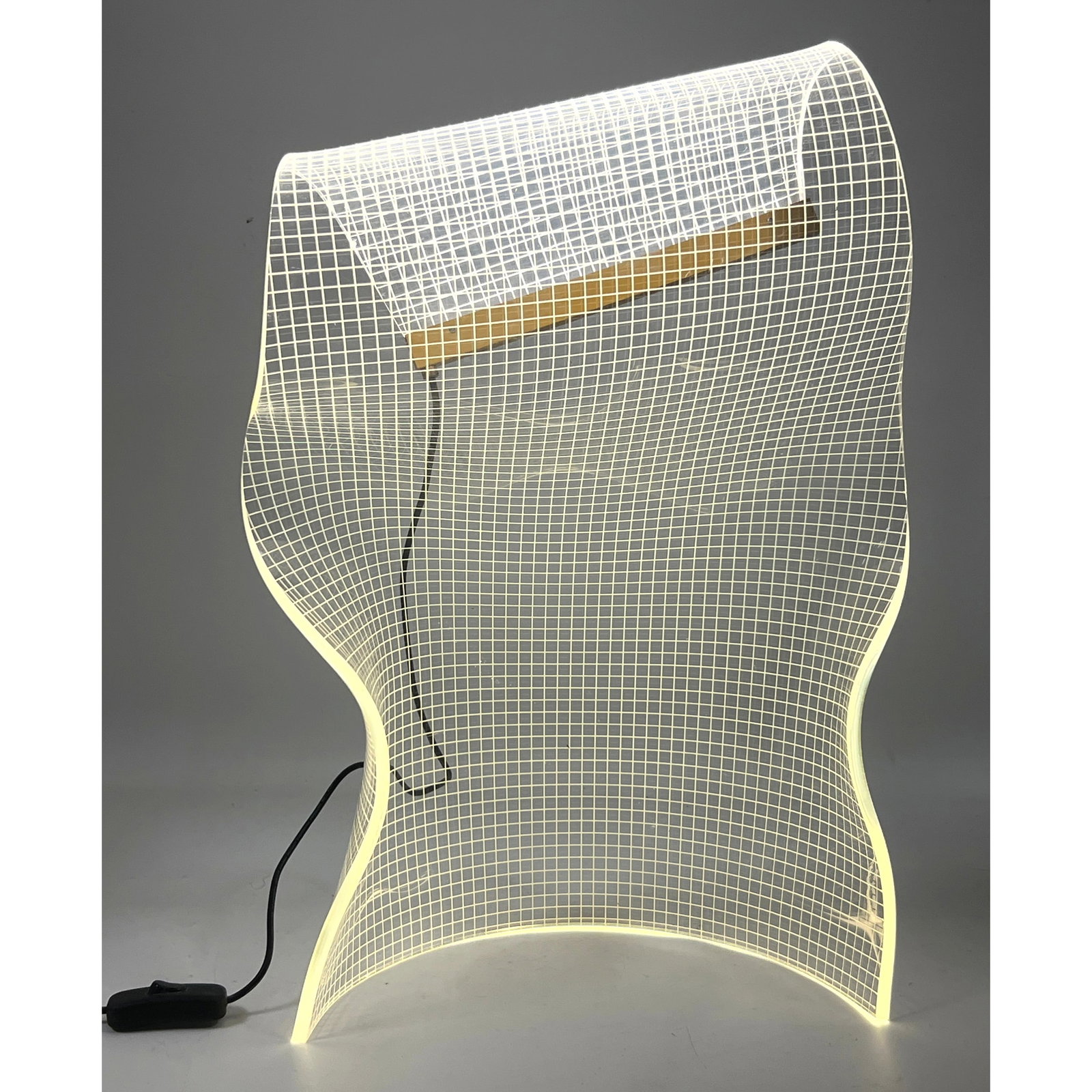Contemporary Modern Acrylic Wave Table Lamp with Grid Pattern.: Contemporary Modern Acrylic Wave Table Lamp with Grid Pattern. Dimensions: Height: 18 inches, Width: 13 inches, Depth: 8 inches. ---