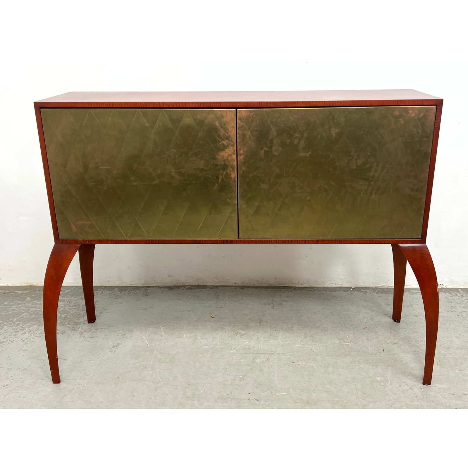 Dialogica, New York Quilted Metal and Wood Bar Cabinet Server.: Dialogica, New York Quilted Metal and Wood Bar Cabinet Server. Dimensions: Height: 42 inches, Width: 56 inches, Depth: 19 inches. ---