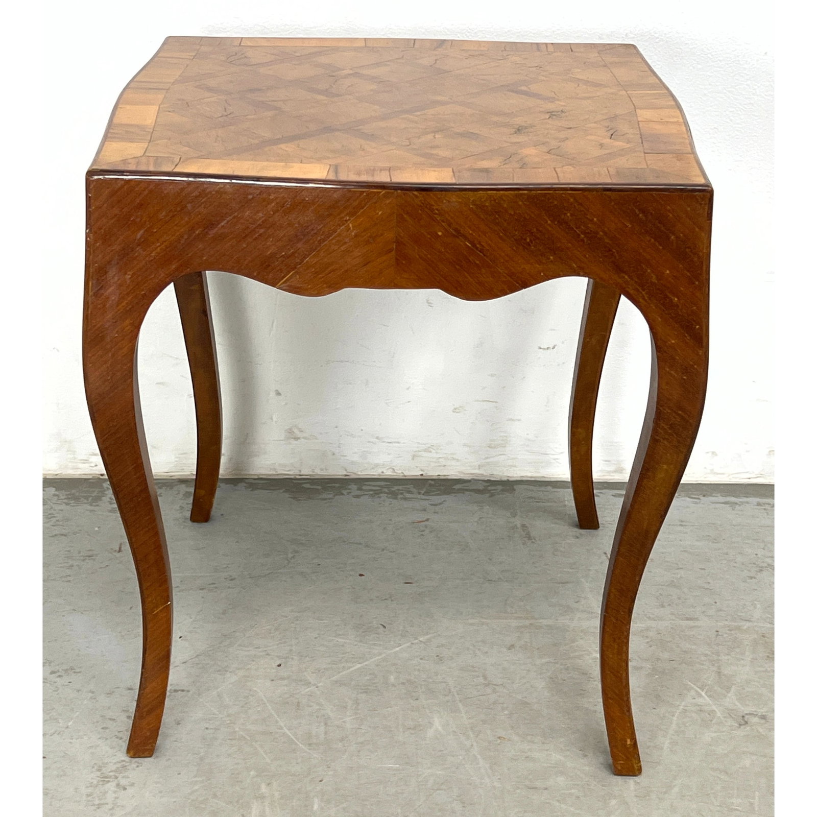 Italian Louis XV style mixed wood veneers Occasional Table.: Italian Louis XV style mixed wood veneers Occasional Table. Dimensions: Height: 22 inches, Width: 19 inches, Depth: 19.5 inches. ---