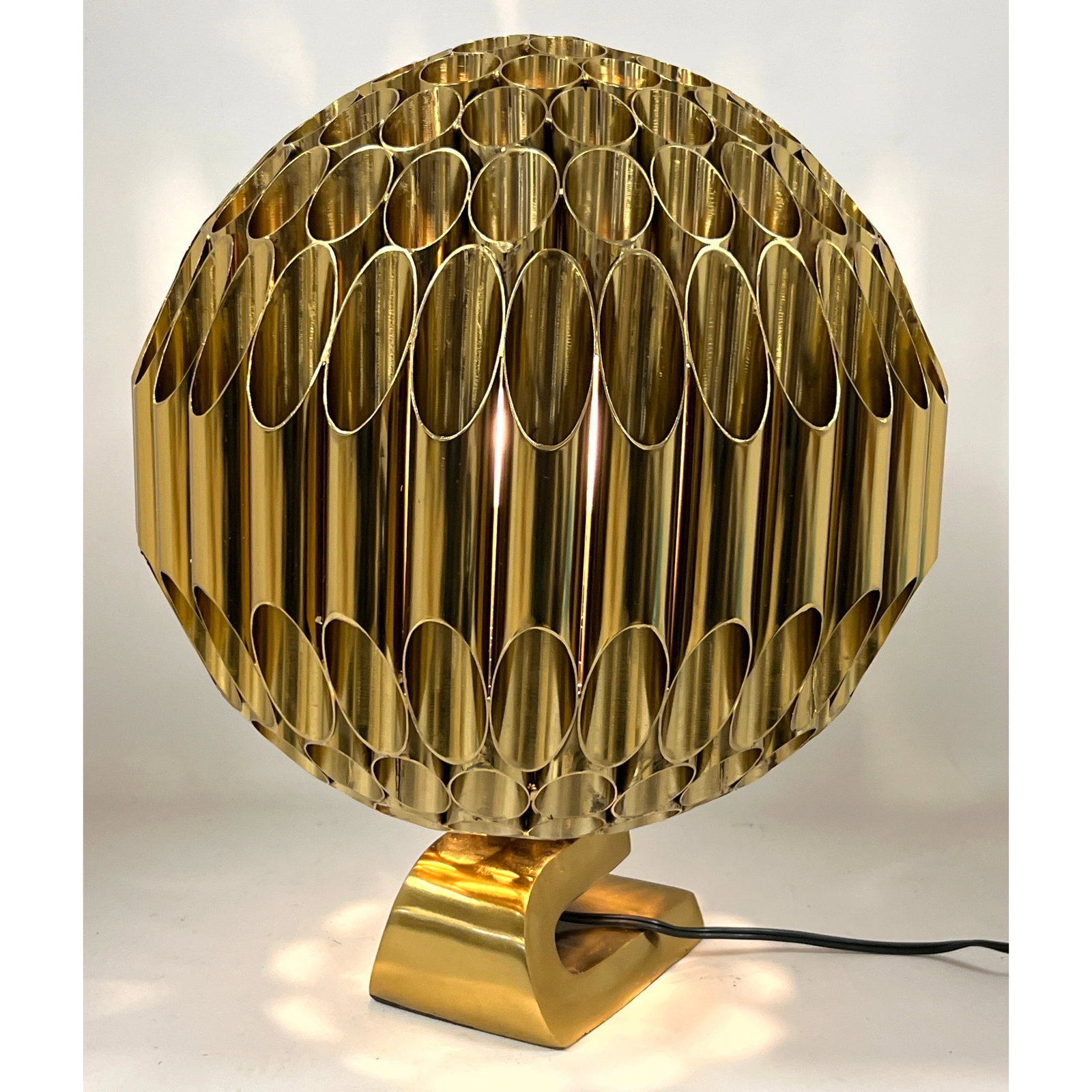 Solid Heavy Ball Table Lamp. in the style of Michel Armand Ruche lamp. Sliced Metal Tubes. heavy con: Solid Heavy Ball Table Lamp. in the style of Michel Armand Ruche lamp. Sliced Metal Tubes. heavy construction. Dimensions: Height: 20 inches, Width: 16 inches, Depth: 16 inches. ---