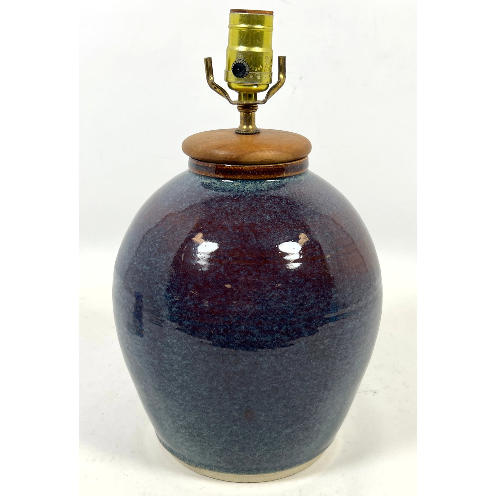 Small Studio Pottery Table Lamp. No harp.: Small Studio Pottery Table Lamp. No harp. Dimensions: Height: 17 inches, Width: 9 inches, Depth: 9 inches. --- US Packing and Shipping charge: In house shipping available. Will be calculated once