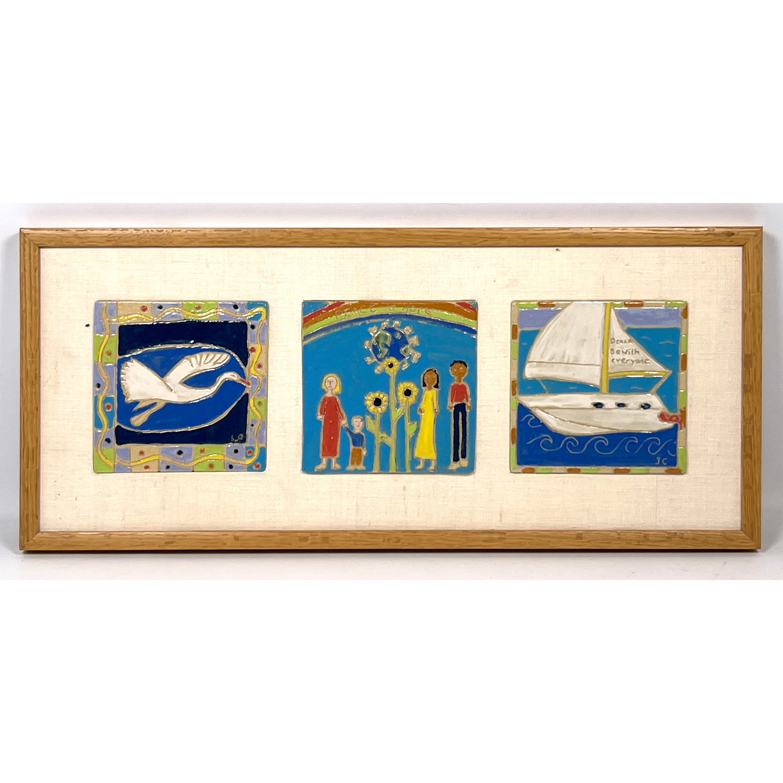 Framed Studio Pottery Ceramic Tile Triptic Wall Hanging (1 of 8)