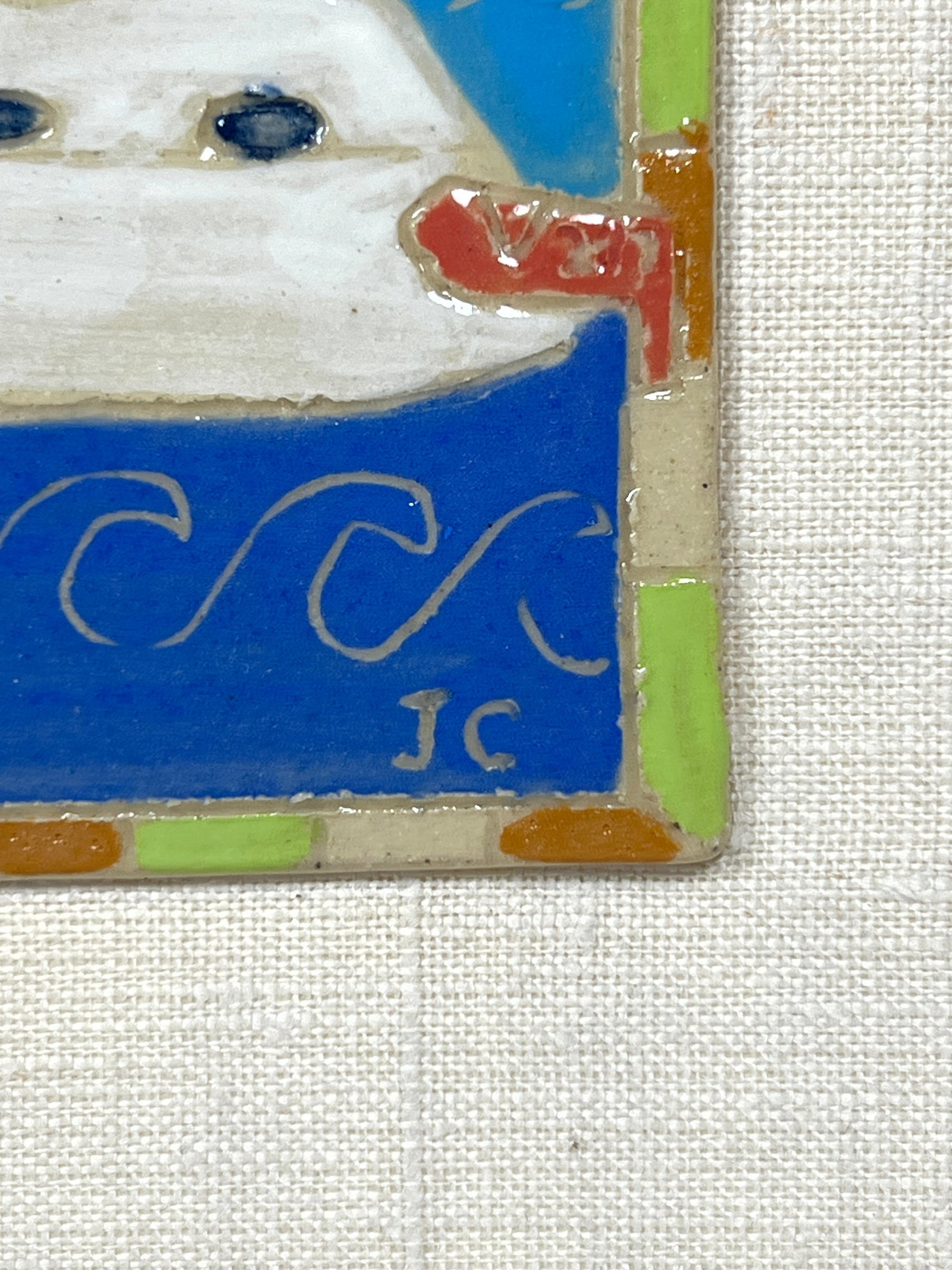 Framed Studio Pottery Ceramic Tile Triptic Wall Hanging - 5