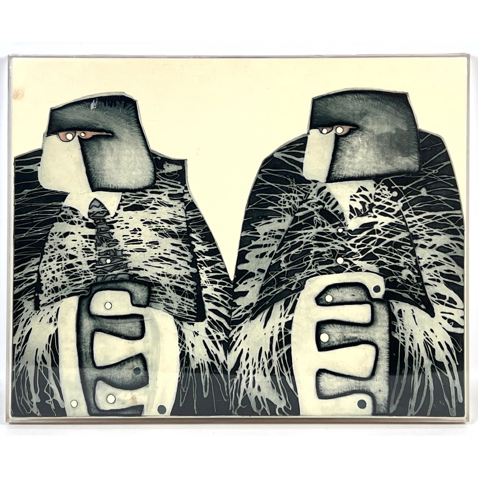 Mid Century Modern Mid Century Modern Screenprint. 2 Figures. 100: Mid Century Modern Mid Century Modern Screenprint. 2 Figures. 100 Dimensions: Height: 18.5 inches, Width: 24.5 inches. ---