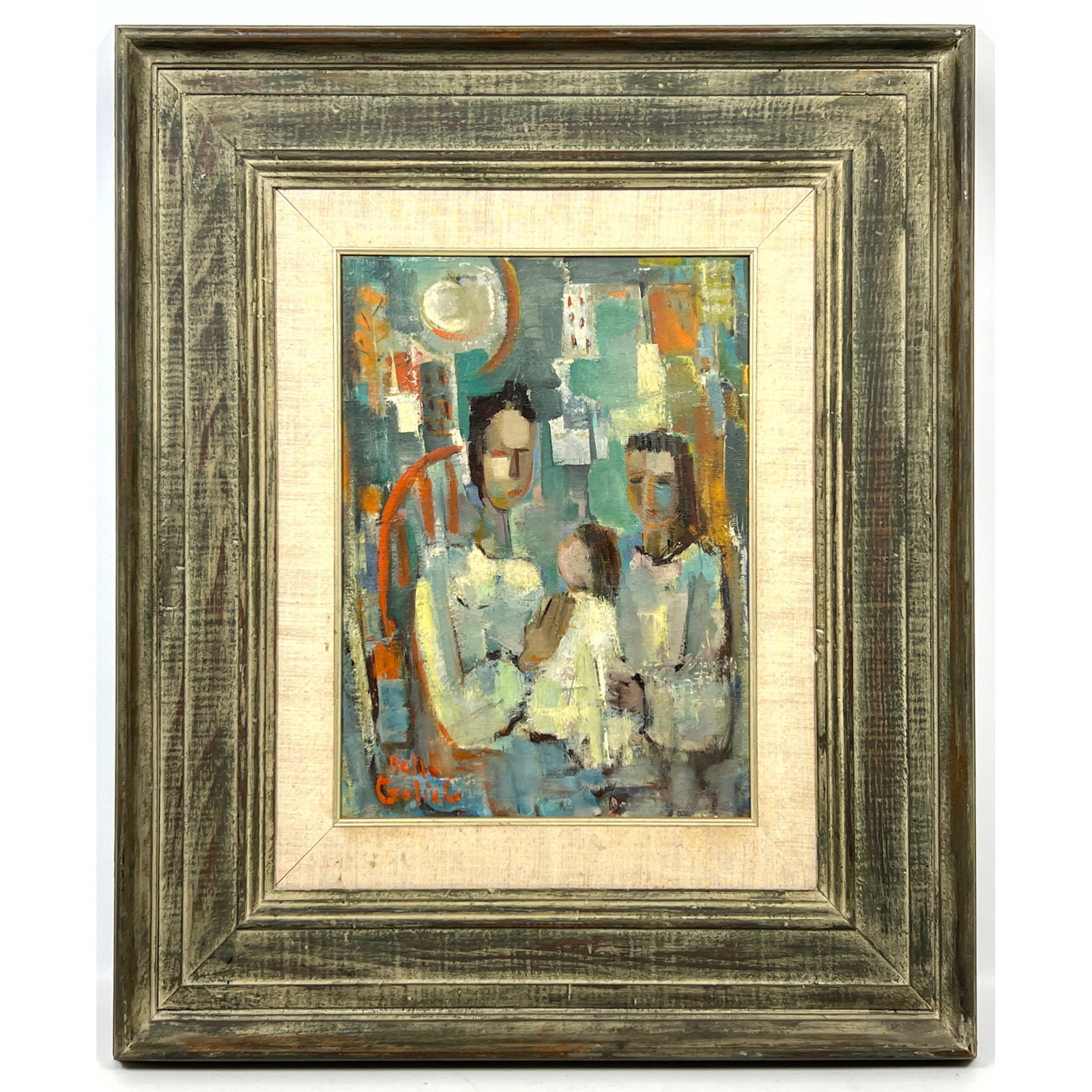 Belle R Golinko oil on board Painting. Modernist Cubist Style.: Belle R Golinko oil on board Painting. Modernist Cubist Style. Dimensions: Frame Height: 28.5 inches, Frame Width: 24 inches. - Image Size: Image Height: 16 inches, Image Width: 11.75 inches. --- US