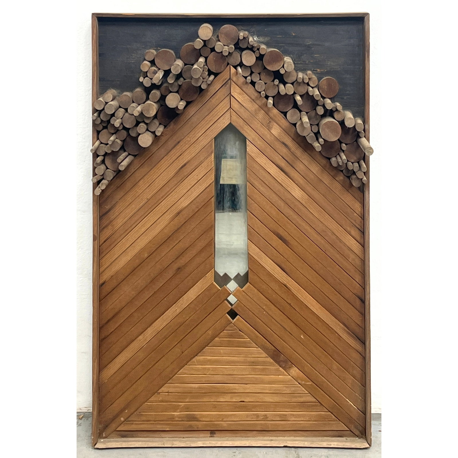 Artisan Wood relief Wall Sculpture. Mixed woods and mirror. Unsigned. (1 of 9)
