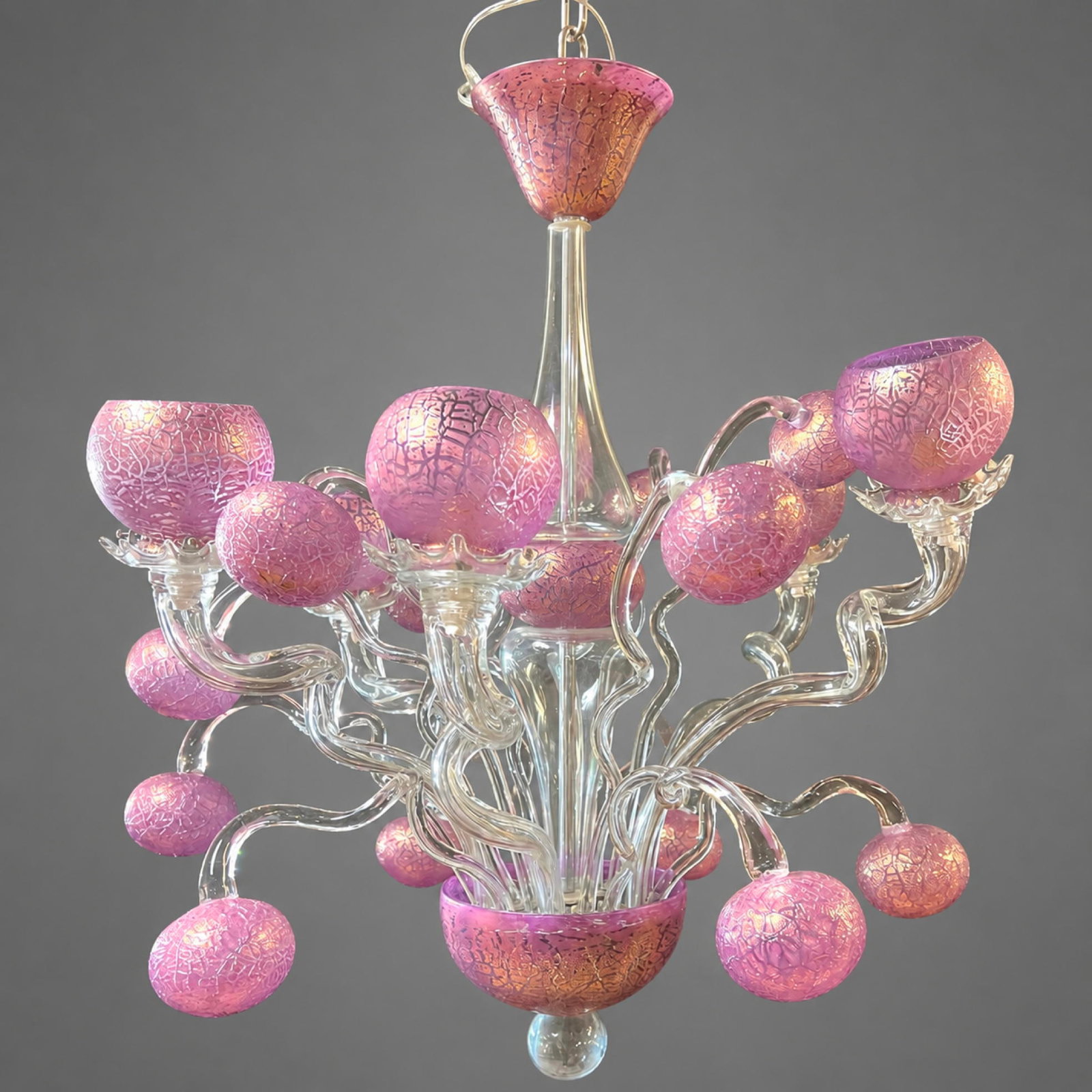 Fanciful Italian Murano Glass Chandelier. Twisted arms with Colorful Ball ends. What fun.: Fanciful Italian Murano Glass Chandelier. Twisted arms with Colorful Ball ends. What fun. ---