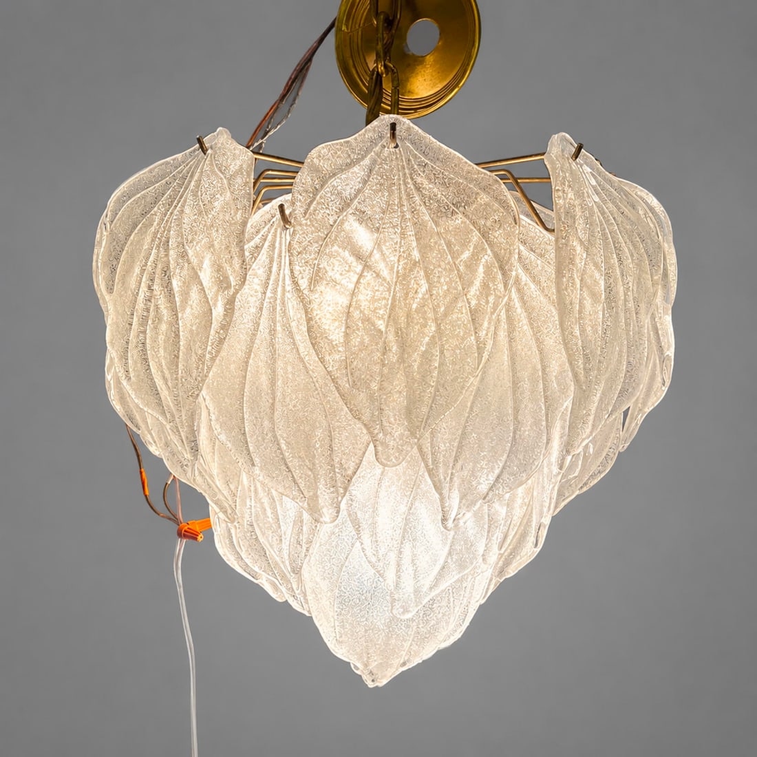 Vintage Small Murano Mazzega by Carlo Nason Glass Leaf Chandelier: Vintage Small Murano Mazzega by Carlo Nason Glass Leaf Chandelier Dimensions: Height: 16 inches, Width: 18 inches, Depth: 18 inches. ---