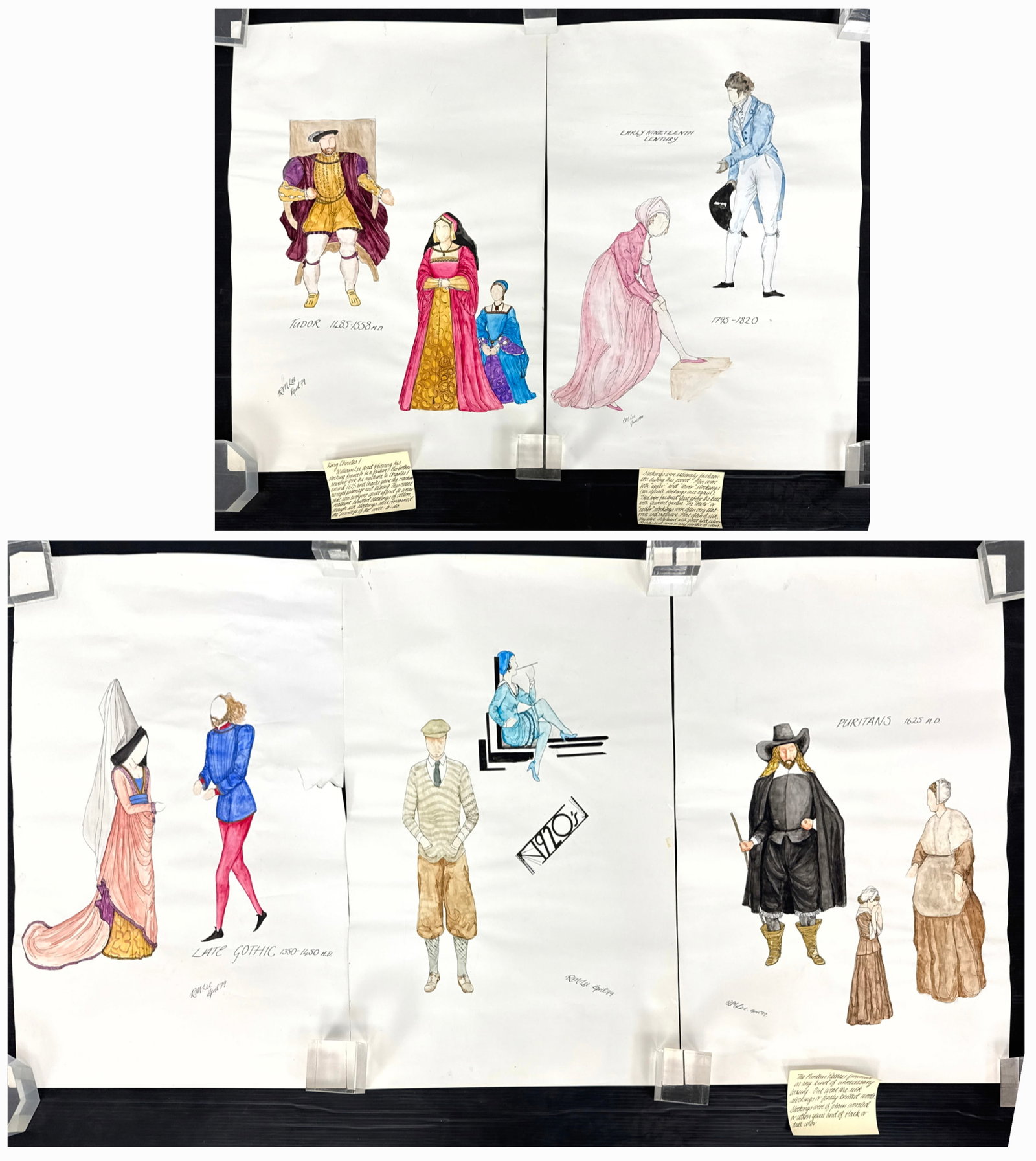 3pc R.M. LEE 1979 Pen and Watercolor Fashion Illustrations. Images of Historic Period Fashions. Thre (1 of 18)