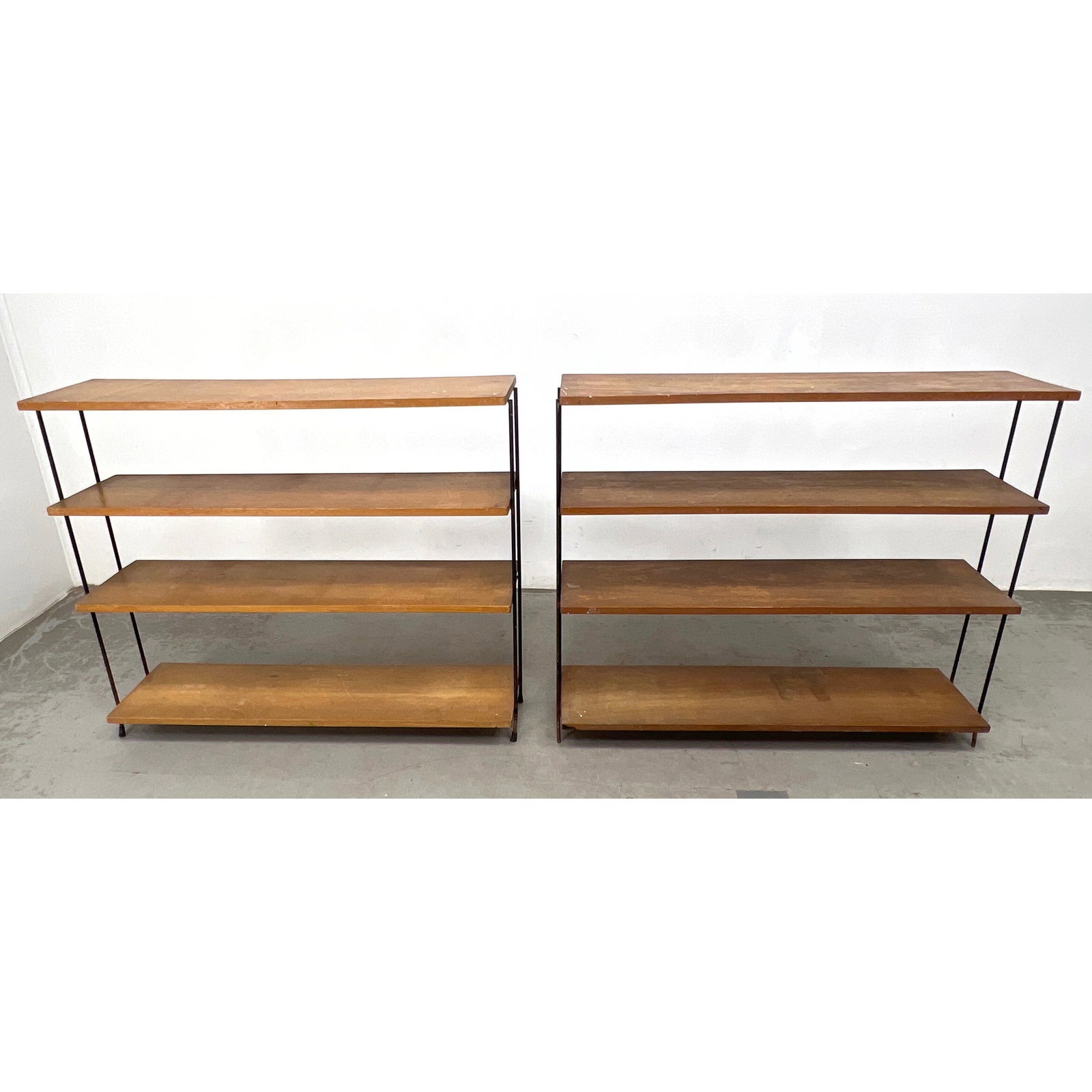 Pair Vintage Mid Century Modern Wood and Iron Shelves. (1 of 15)
