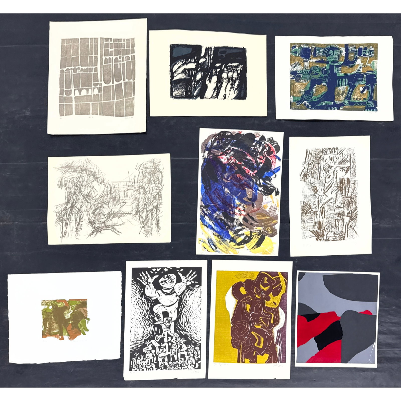 10pc Collection of modernist prints, primarily dating from the 1960s, featuring a variety of graphic (1 of 20)