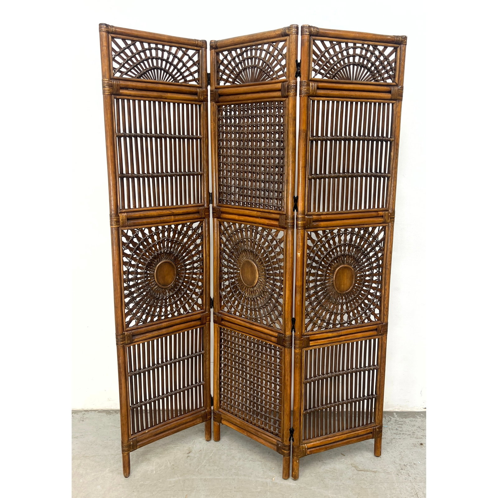 Contemporary Rattan Bamboo 3 Panel Folding screen. (1 of 12)