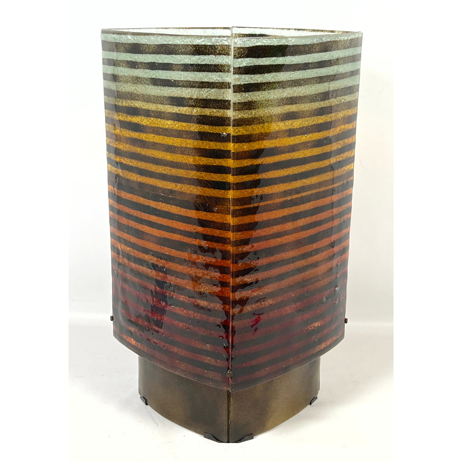 Striped Arch Panel Art Glass Glass Lamp, no electrical fixtures.: Striped Arch Panel Art Glass Glass Lamp, no electrical fixtures. Dimensions: Height: 22 inches, Width: 11.5 inches, Depth: 11.25 inches. - Additional Dimensions: Glass only H: 18.25 inches, W: 11.5 in