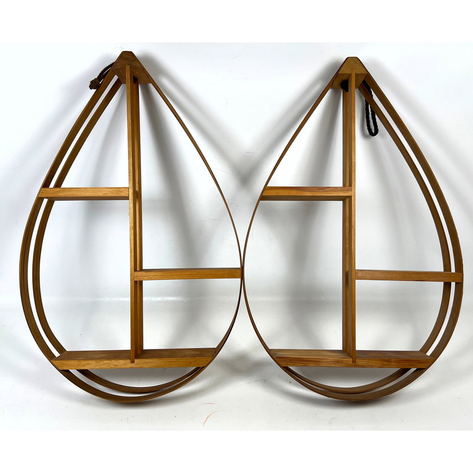 Pair Vintage Mid Century Modern Hanging Shelves. Tear drop form. 1970s Danish Modern style. (1 of 11)