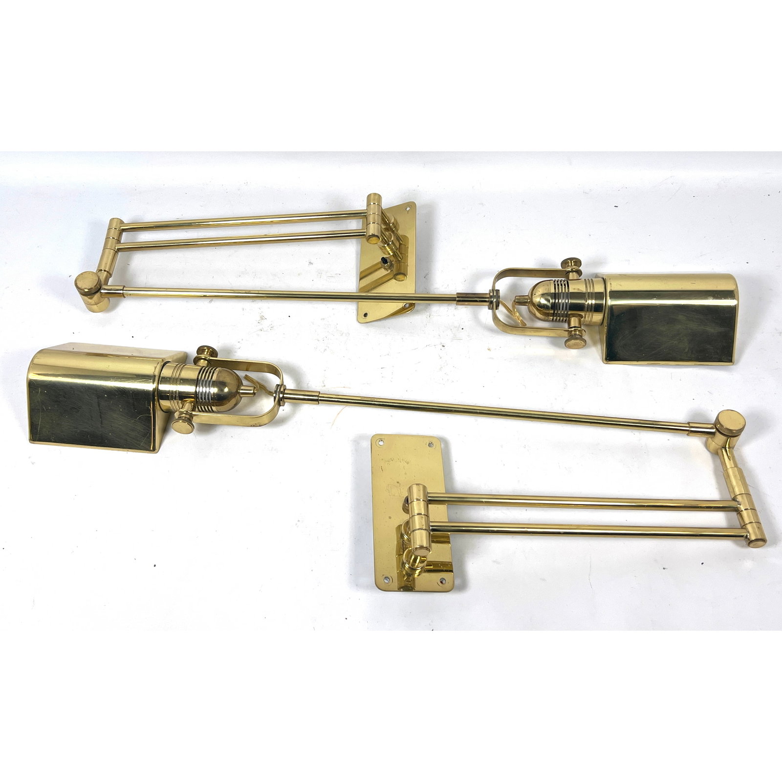 Pr NESSEN Studios Brass Wall Mount Adjustable Sconces. Reading Lights. Paper Label. (1 of 15)