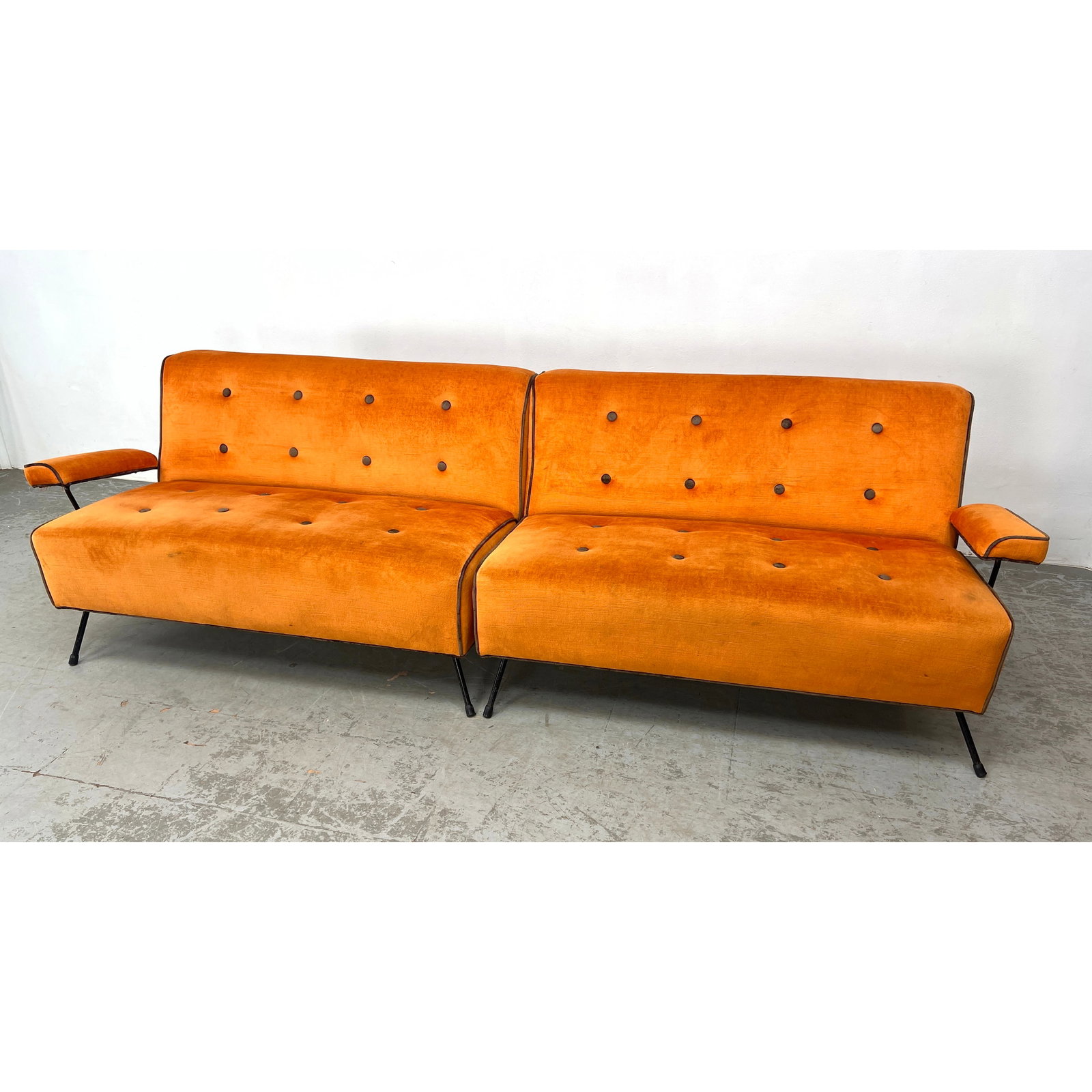 50s Vintage Milo Baughman Pacifica Iron Works Attributed 2 Piece Sectional Arm Sofa. Unique iron fra (1 of 11)