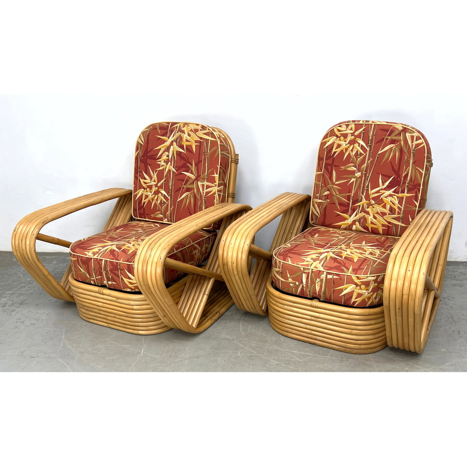 Pair Paul Frankl 6 Band Rattan Lounge Chairs manufactured by Tochiku Industry Co., Ltd. of Tokyo, Ja (1 of 10)