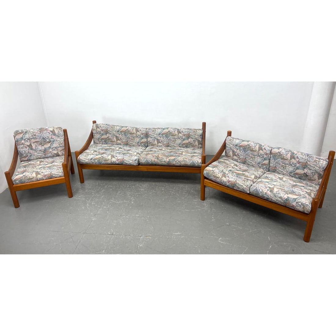 3pc Domino Mobler Danish Modern Teak living Room Set. Sofa, Loveseat, Lounge Chair.: 3pc Domino Mobler Danish Modern Teak living Room Set. Sofa, Loveseat, Lounge Chair. Dimensions: Height: 29 inches, Width: 71 inches, Depth: 29 inches. - Seat Height: 17 inches ---