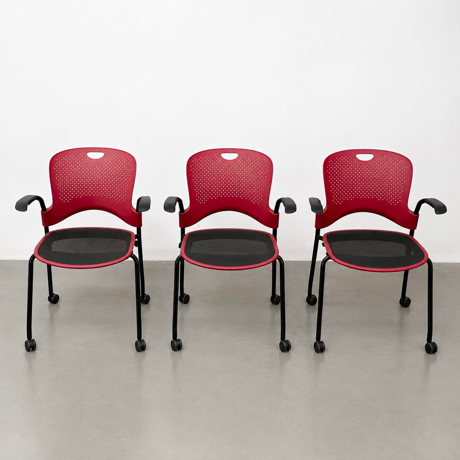 Set 3 Herman Miller Mesh Seat Office Chairs on Wheels. Picture may show 4. There are only 3.: Set 3 Herman Miller Mesh Seat Office Chairs on Wheels. Picture may show 4. There are only 3. Dimensions: Height: 32 inches, Width: 24 inches, Depth: 18 inches. - Seat Height: 18 inches ---