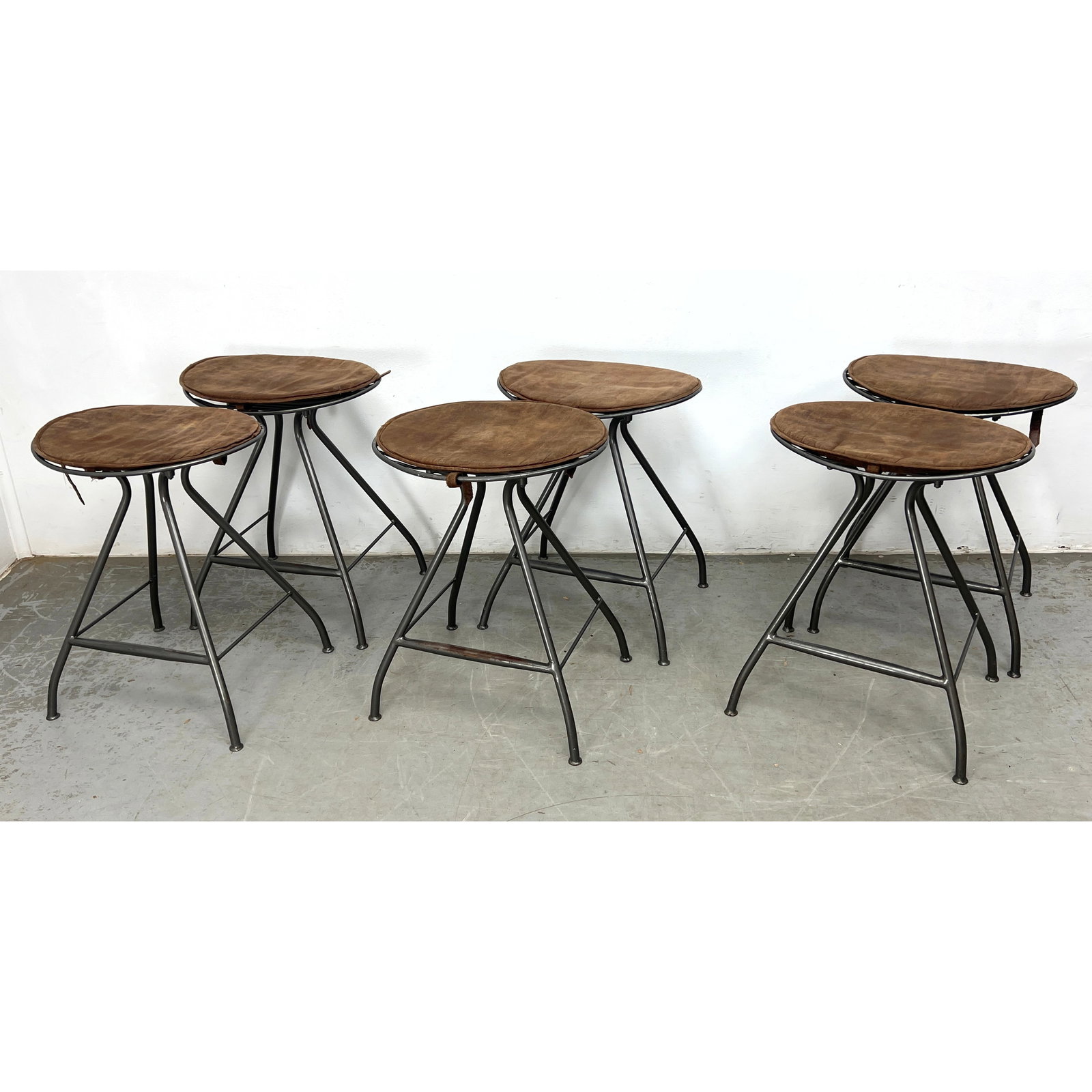 Set 6 Four Hands Rockwell Ryder Counter Bar Stools. Leather and Metal. (1 of 7)