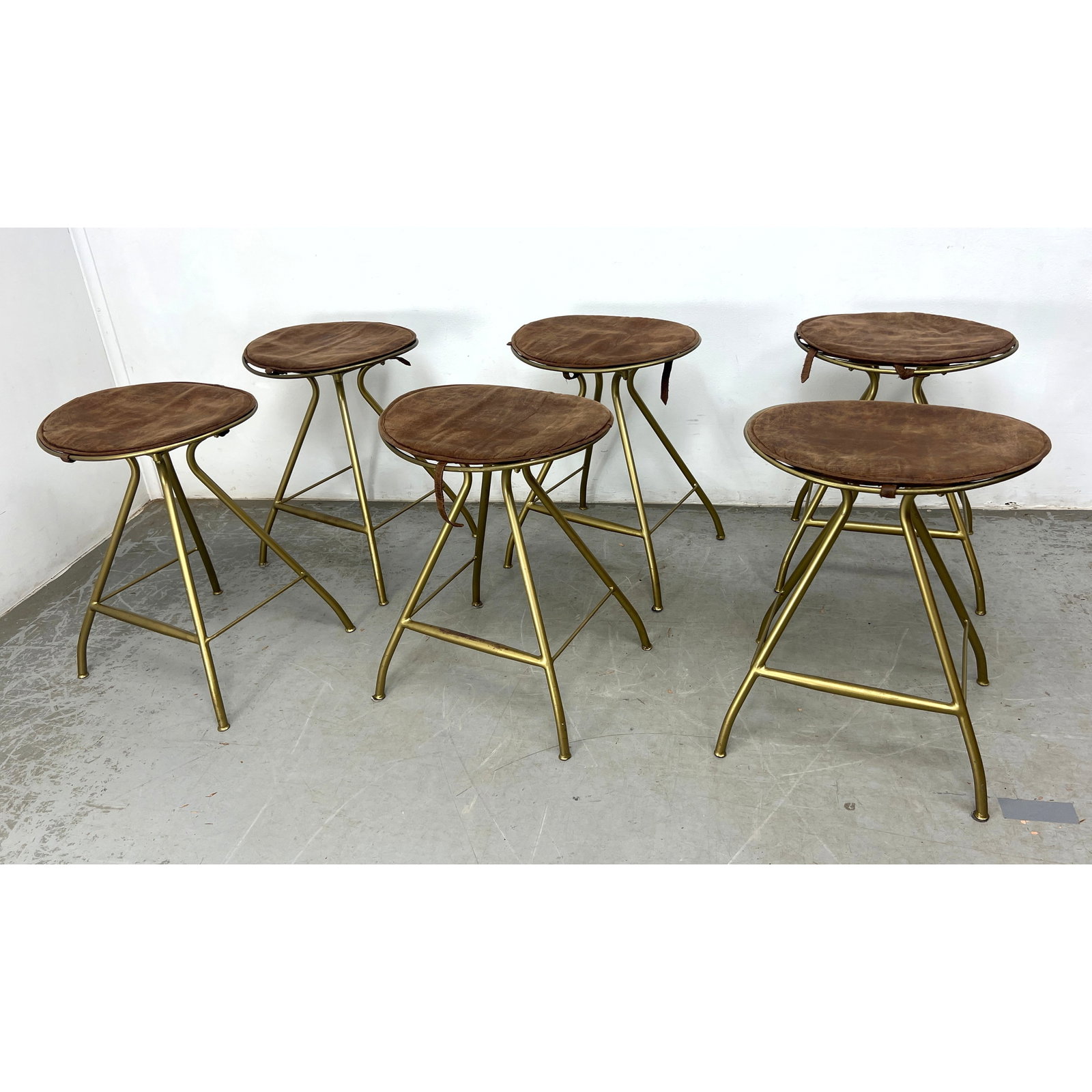Set 6 Four Hands Rockwell Ryder Counter Bar Stools. Leather and Metal. (1 of 7)