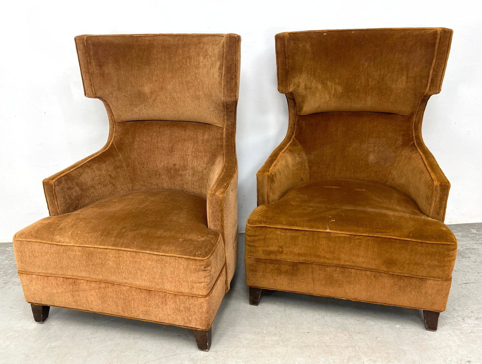 Pair Designer Tall Back Curved Back wing Chairs. (1 of 10)