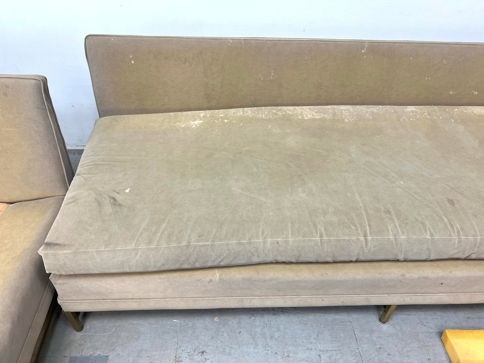 2pcs Paul McCobb style Armless Sofas. Brass bases. - 11