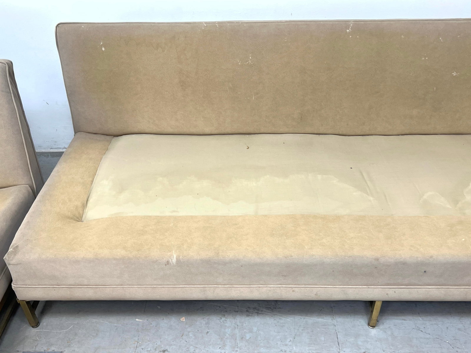 2pcs Paul McCobb style Armless Sofas. Brass bases. - 14