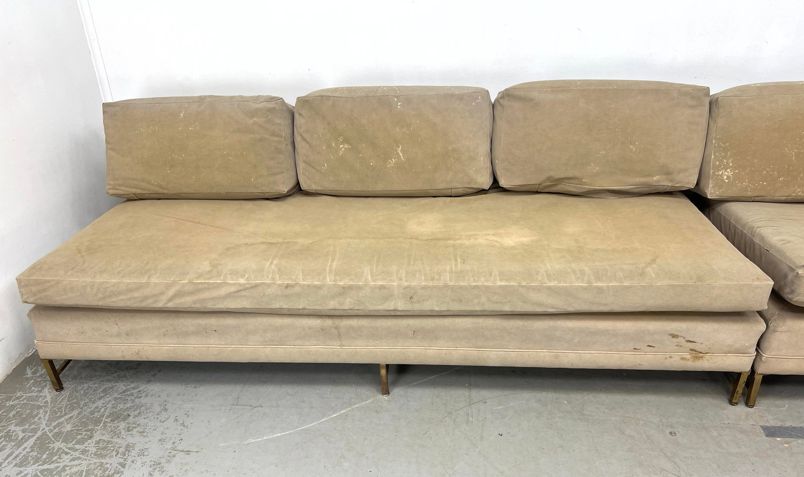 2pcs Paul McCobb style Armless Sofas. Brass bases. - 3