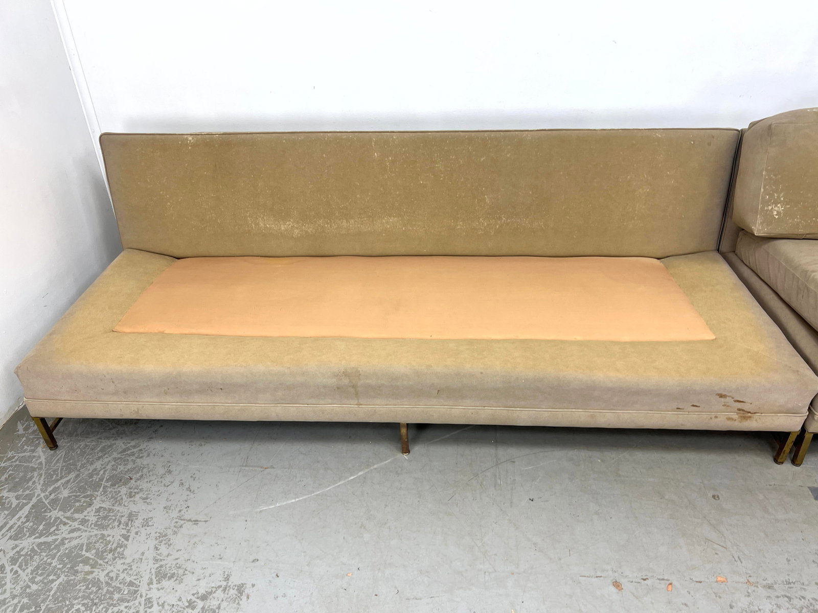 2pcs Paul McCobb style Armless Sofas. Brass bases. - 6