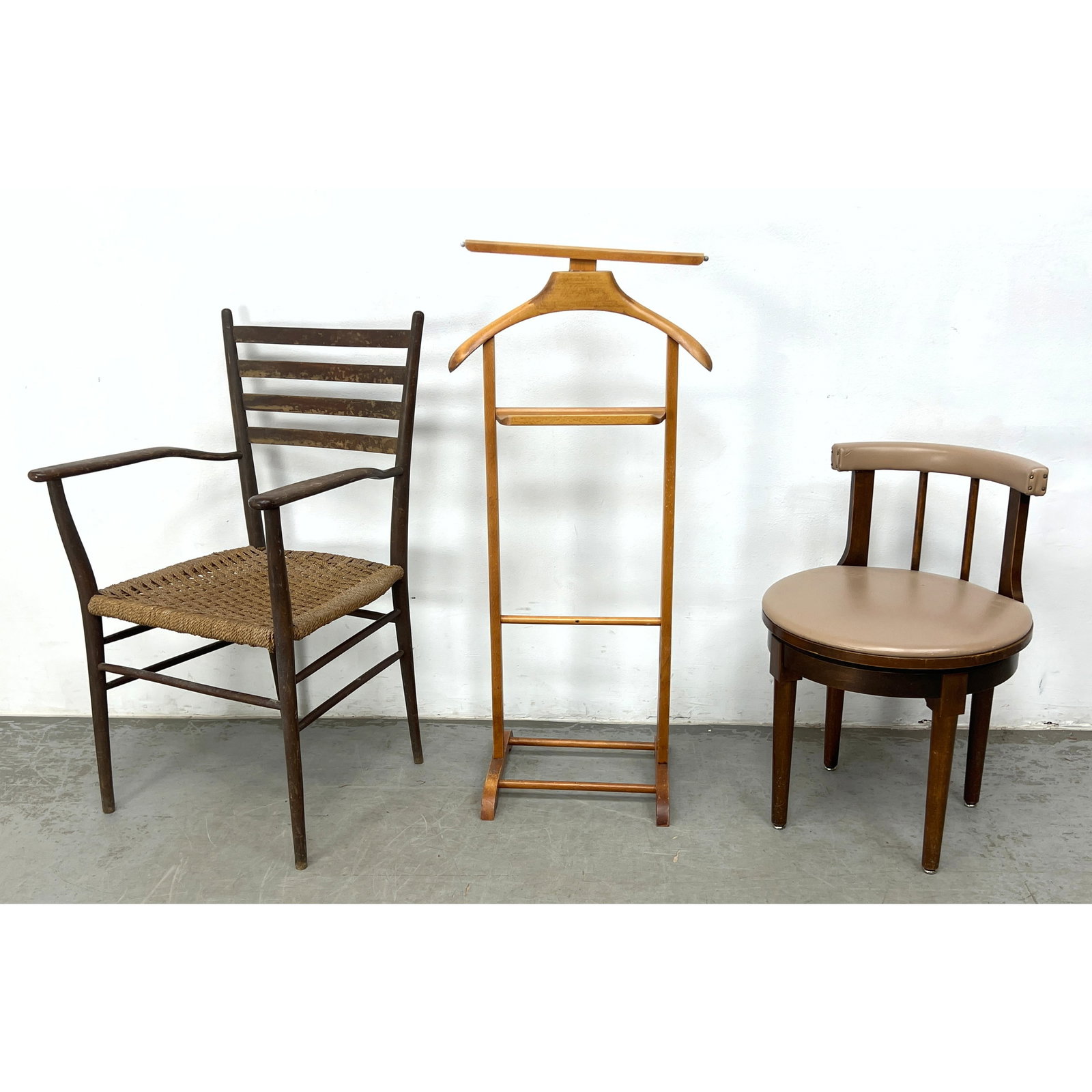 3pcs Mid Century Modern Ponti style Arm Chair, Men Italian Style Valet, Revolving Vanity Stool. (1 of 17)
