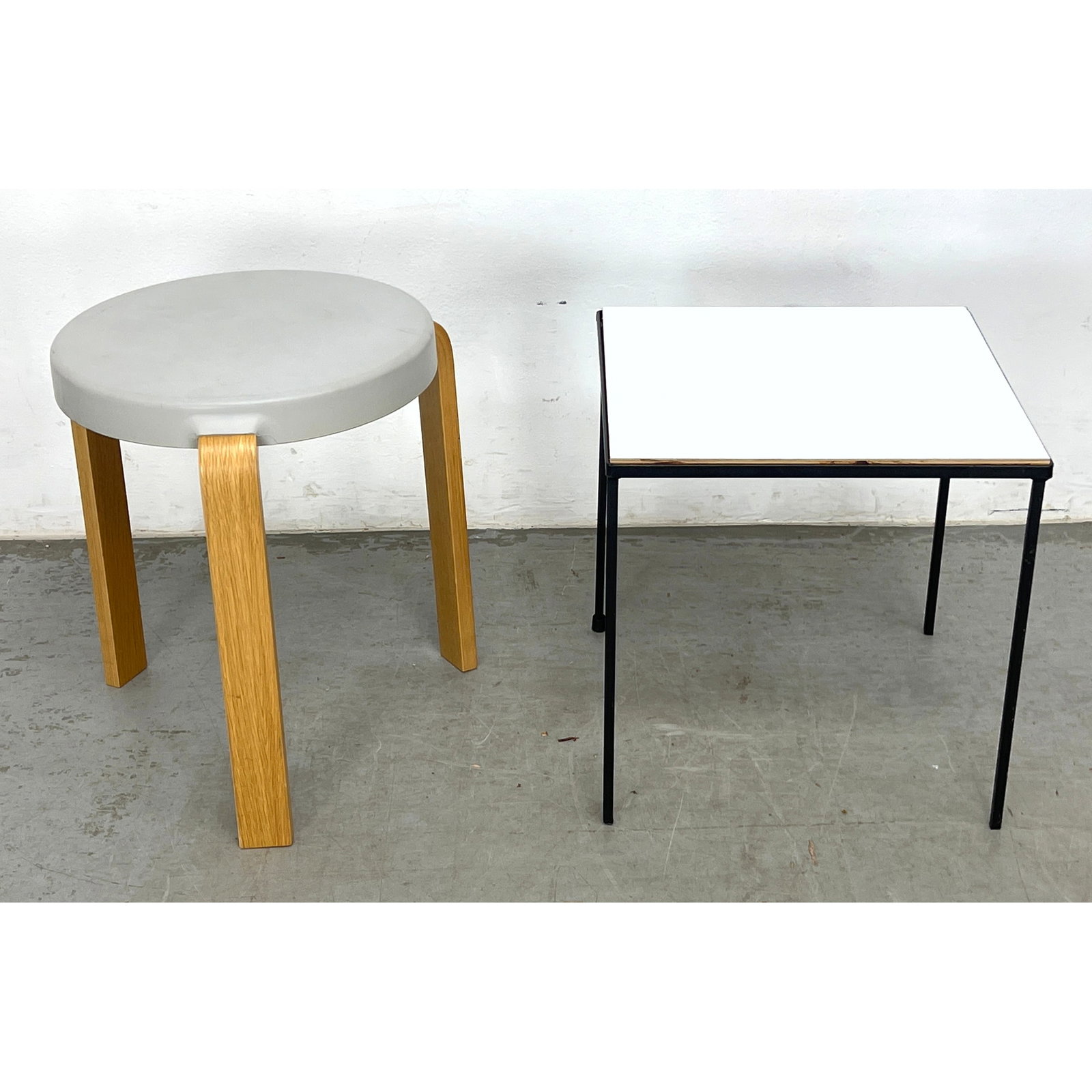 2pcs Modernist Furniture. Alvar Aalto Style Stool, Normann Copenhagen, and Paul McCobb Style Iron Si (1 of 9)
